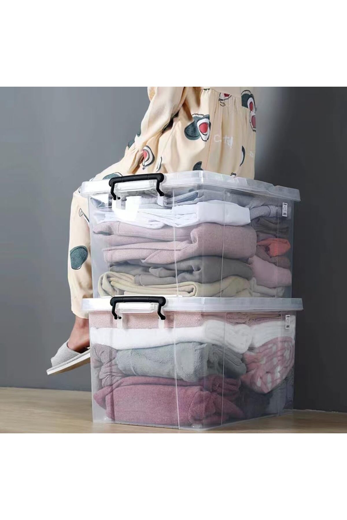 Generic-IEK Clear Storage Box with Wheels, 30L Plastic Storage Bin, Large Clear Storage Box Organizer, Stac 2