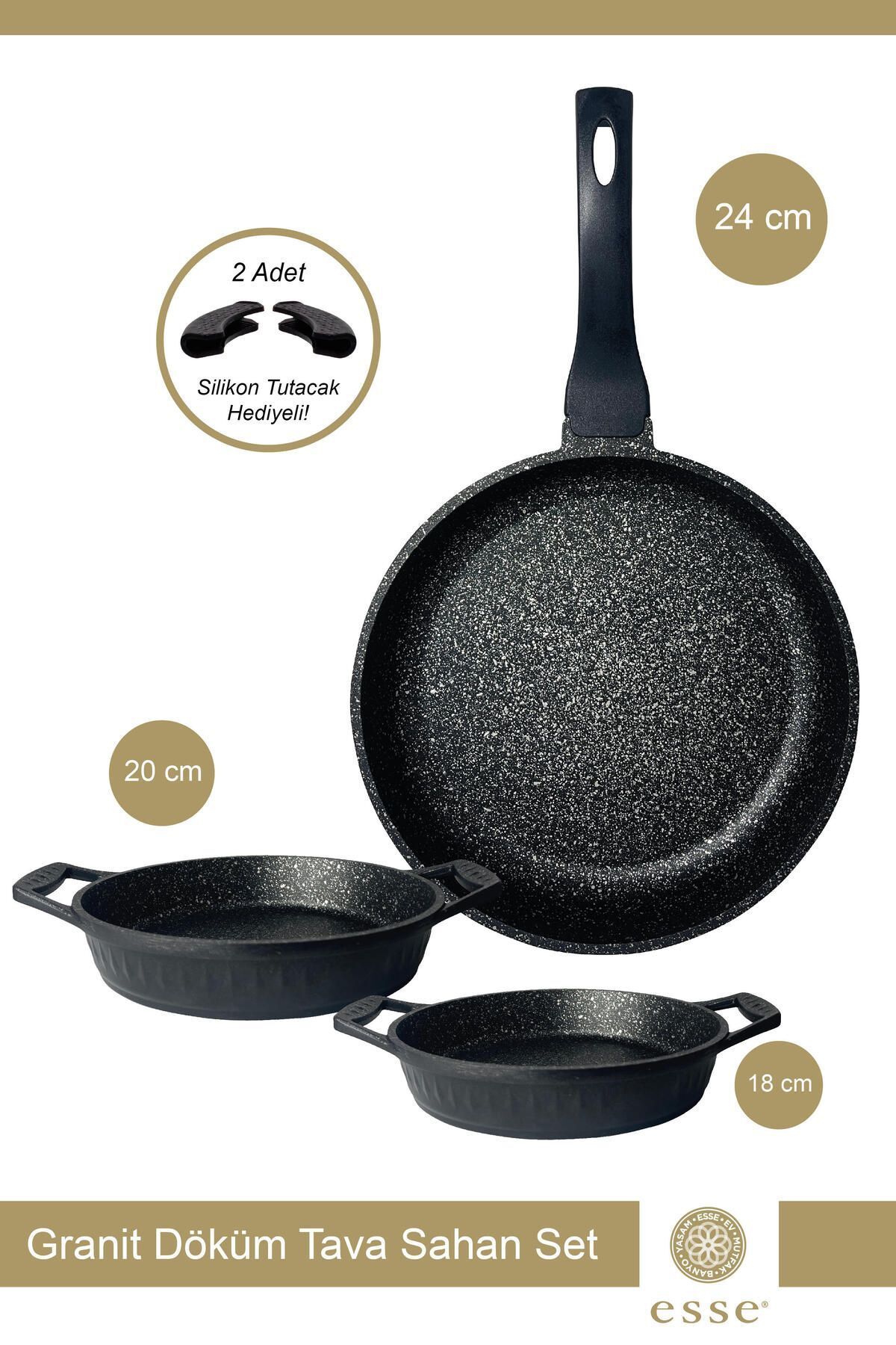 Esse Granit Döküm Tava Sahan Seti 18-20 Cm Sahan 24 Cm Tava