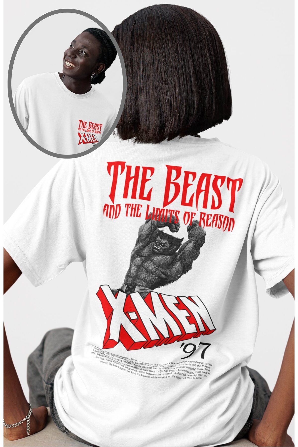 Fuddy Moda Unisex X-Men 97 Sırt Baskılı Tişört, Oversize Mar vel Comics Temalı T-shirt