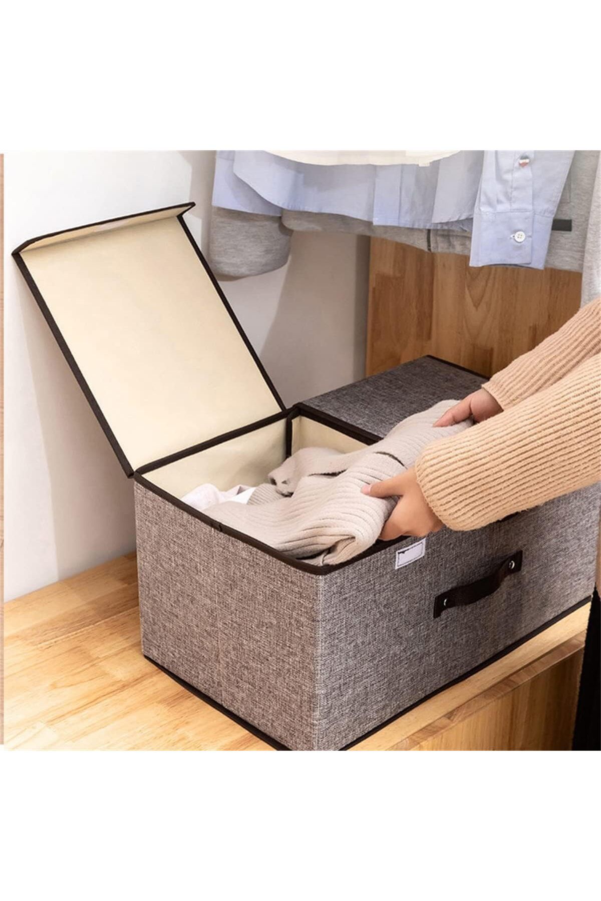 Generic-LEFAFA Clothing Storage Bins - Foldable Storage Box With Lids And Handle, 3pcs Double Lid Foldable 6