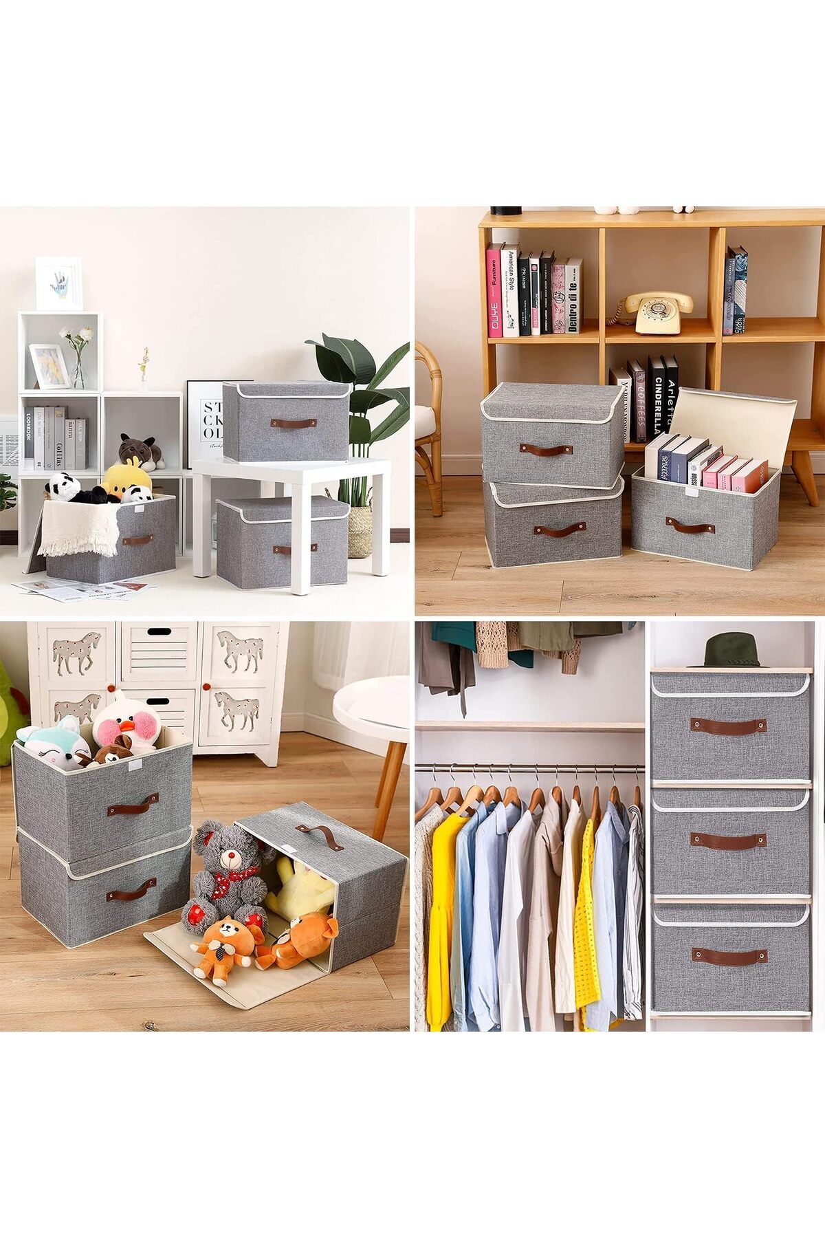 Generic-Mylindde Storage Bins with Lids, 3 Pack Foldable Storage Boxes with Lids and Leather Handle, Closet 7