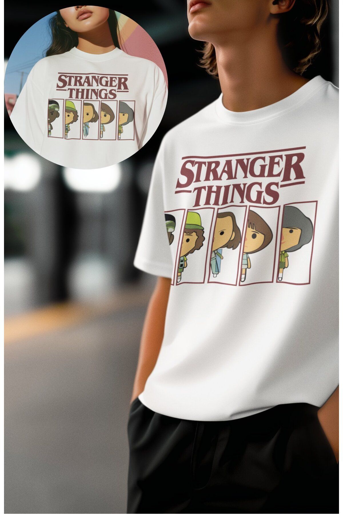 Fuddy Moda Unisex Stranger Things Yazılı Tişört, Oversize Dizi Temalı T-shirt