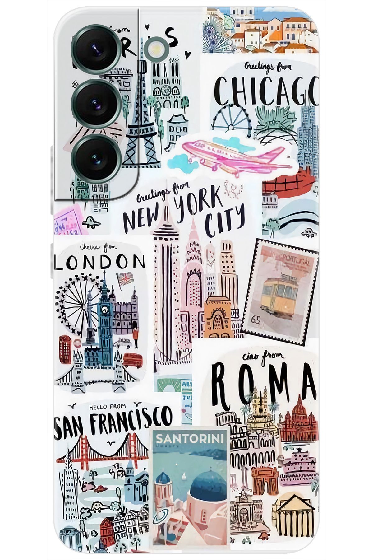 Ceppare Samsung Galaxy S22 PLUS (SM-S906E) Uyumlu Kılıf Desen Silikon Newyork Roma London STK:624 CP-YOume44