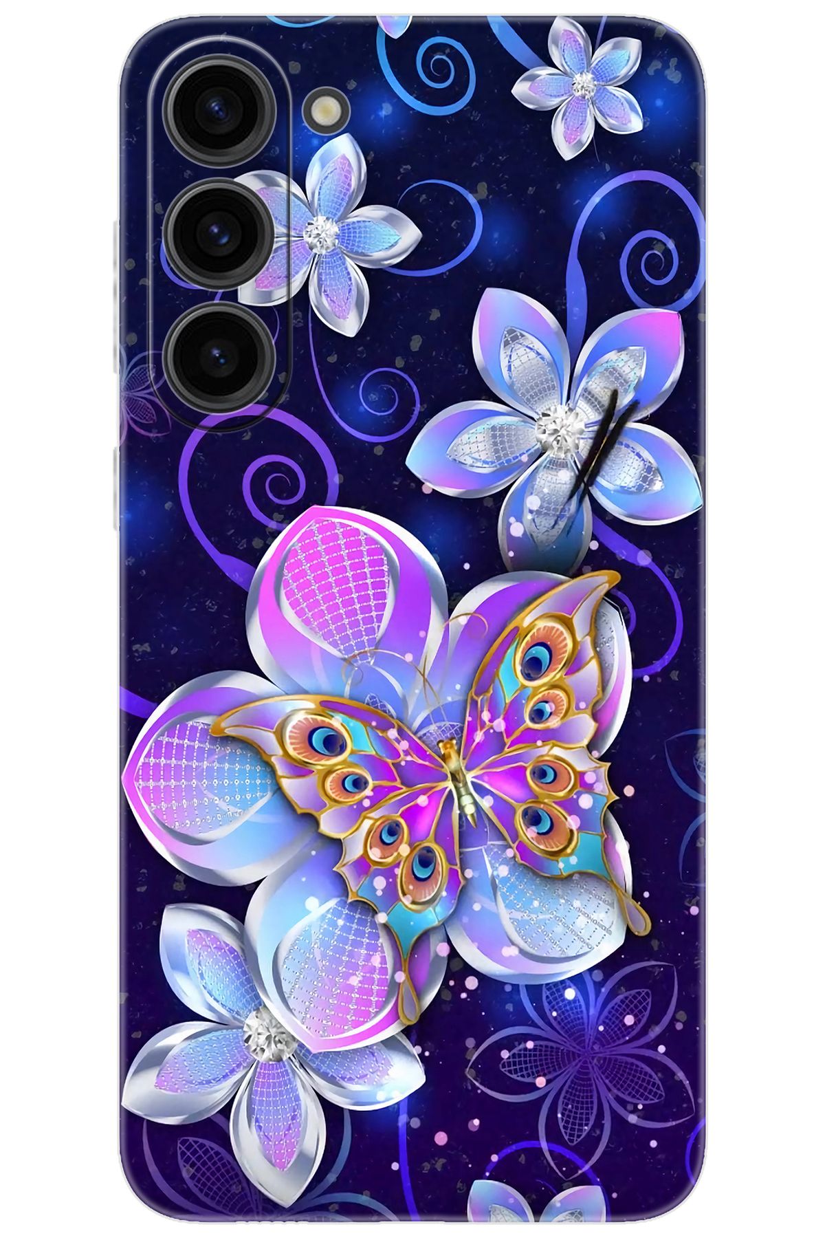 Ceppare Samsung Galaxy S23 PLUS (SM-S916B) Uyumlu Kılıf Desen Silikon Kelebek ve Çiçekler STK:718 CP-qE05wgm