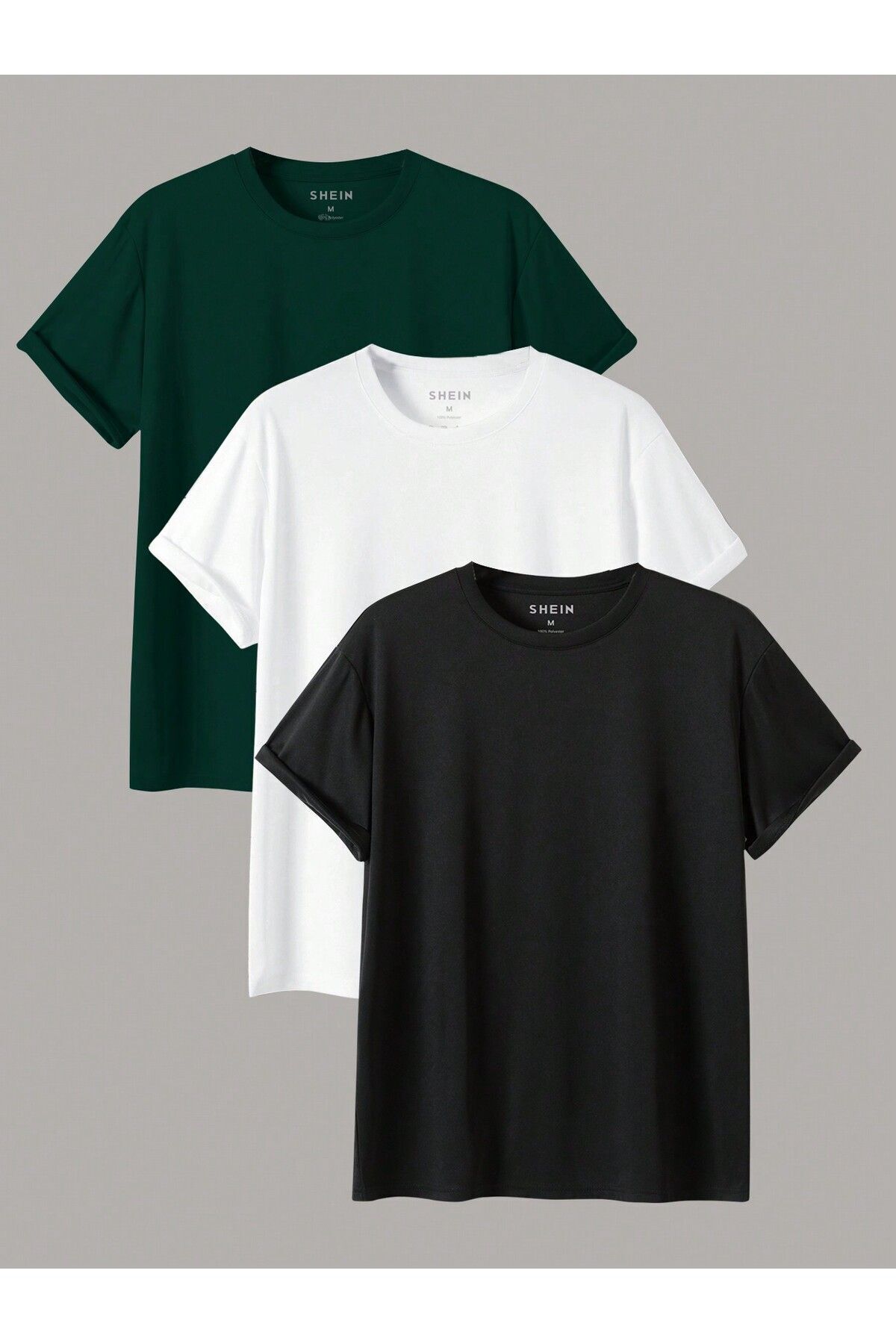 modaberry 3'lü Düz Basic Tişört - Nefti Yeşil Beyaz Siyah Oversize Baskısız Yazlık T-Shirt Bisiklet Yaka