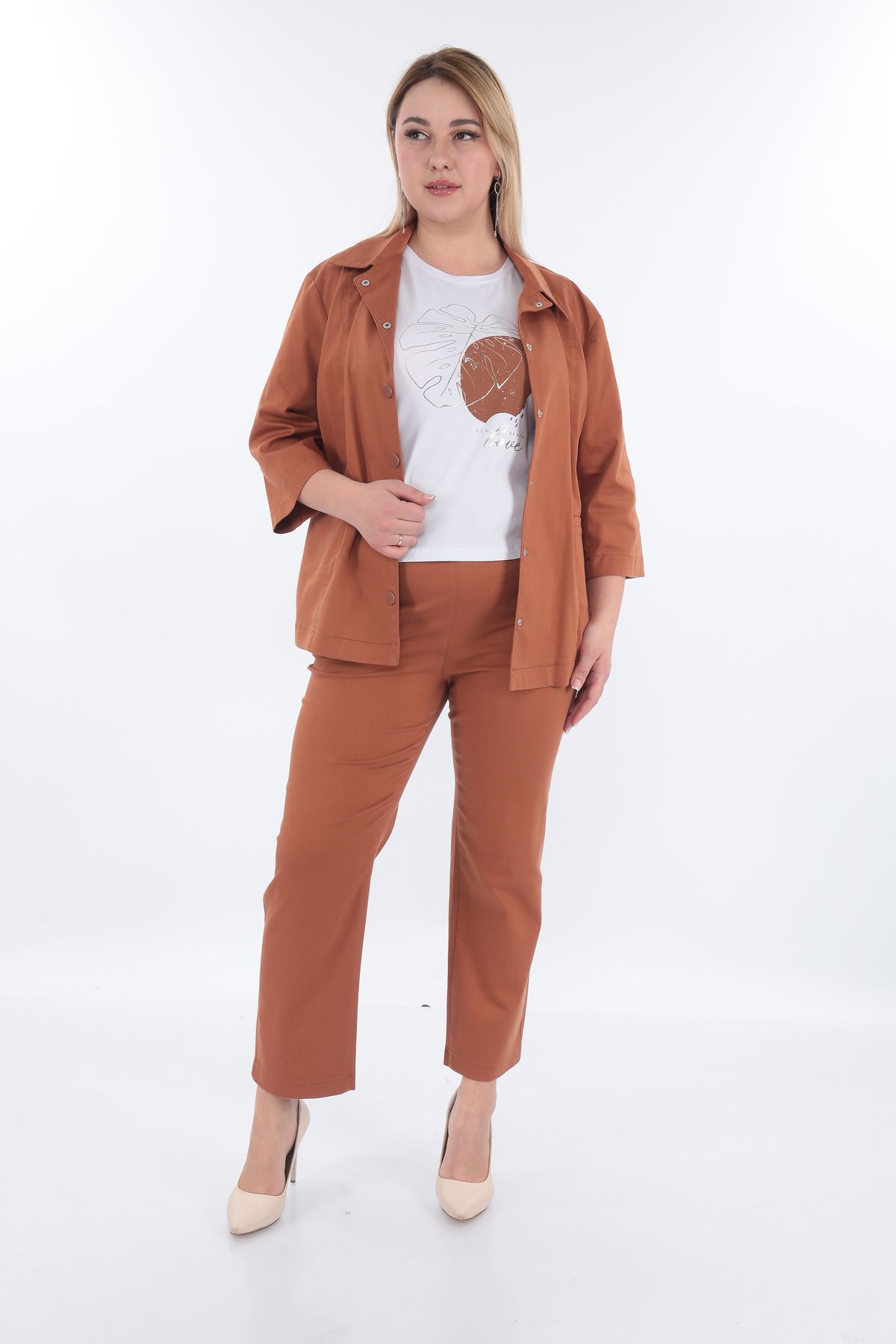 EXİTLİNE Kadın Üçlü Takım Ceket Pantolon Tshirt