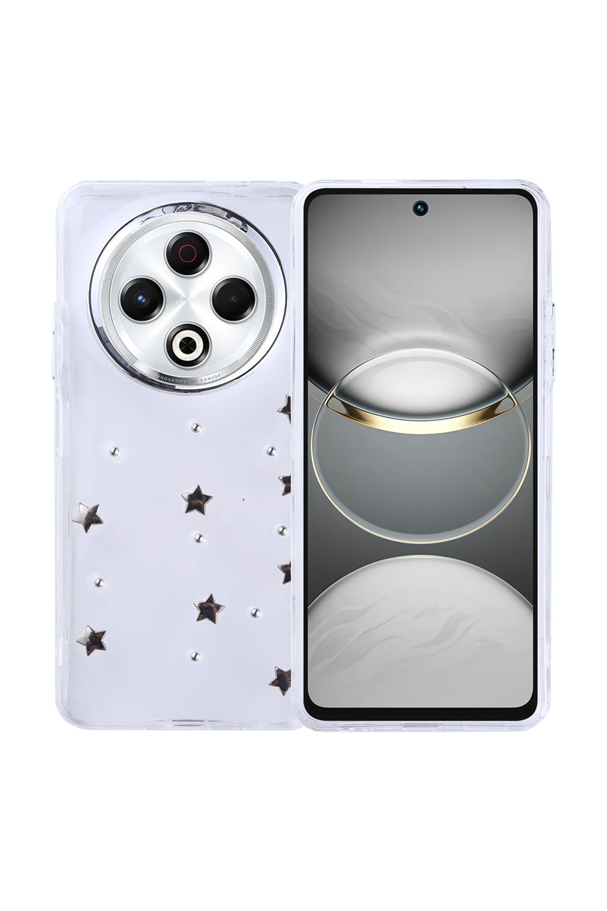 HTstore Tecno Spark 30 Kılıf Airbag Tasarımlı Simli Şeffaf Zore Kutup Kapak-Yıldız