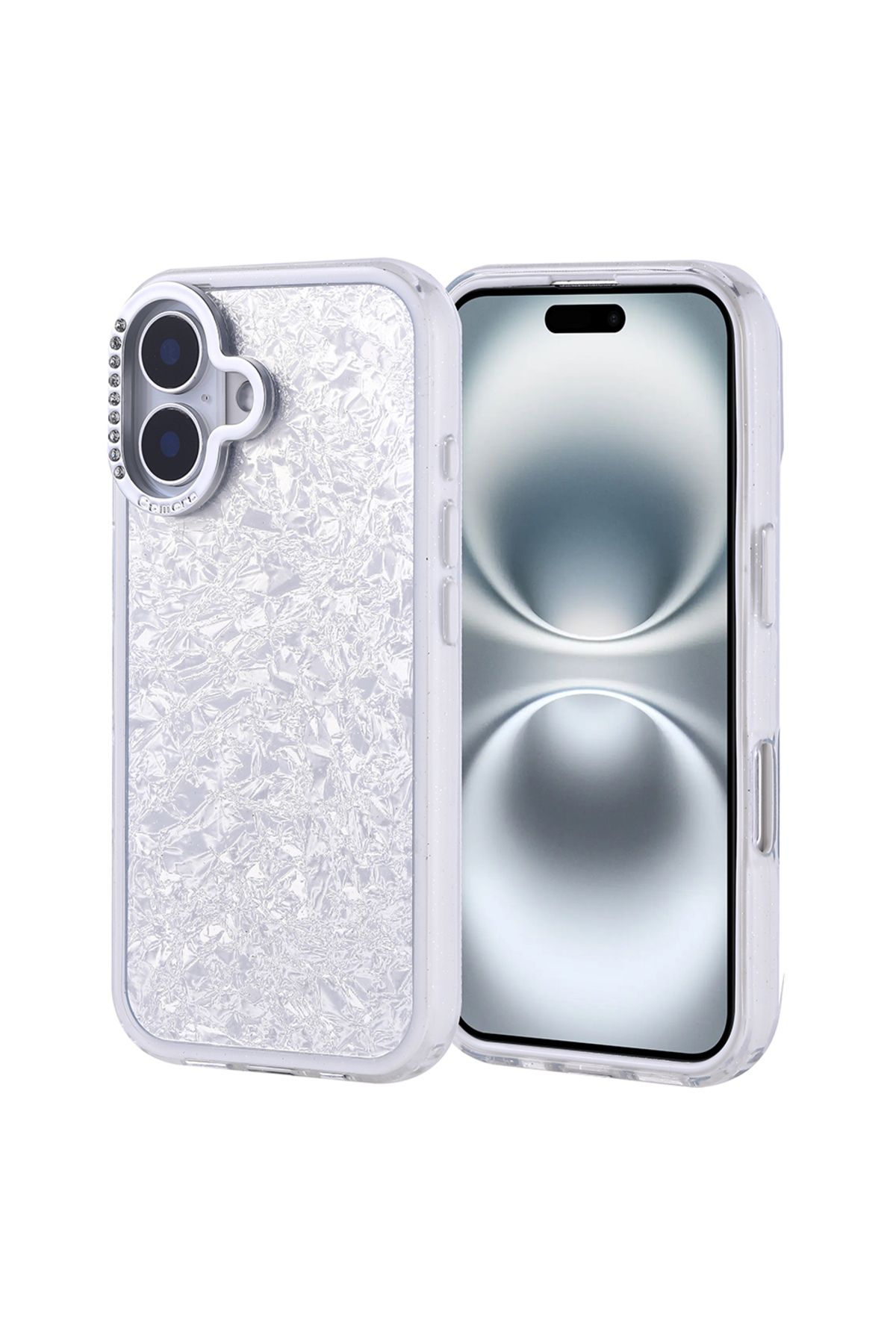 HTstore iPhone Uyumlu 16 Kılıf Taşlı Tasarımlı Zore Kapi Kapak-Gümüş