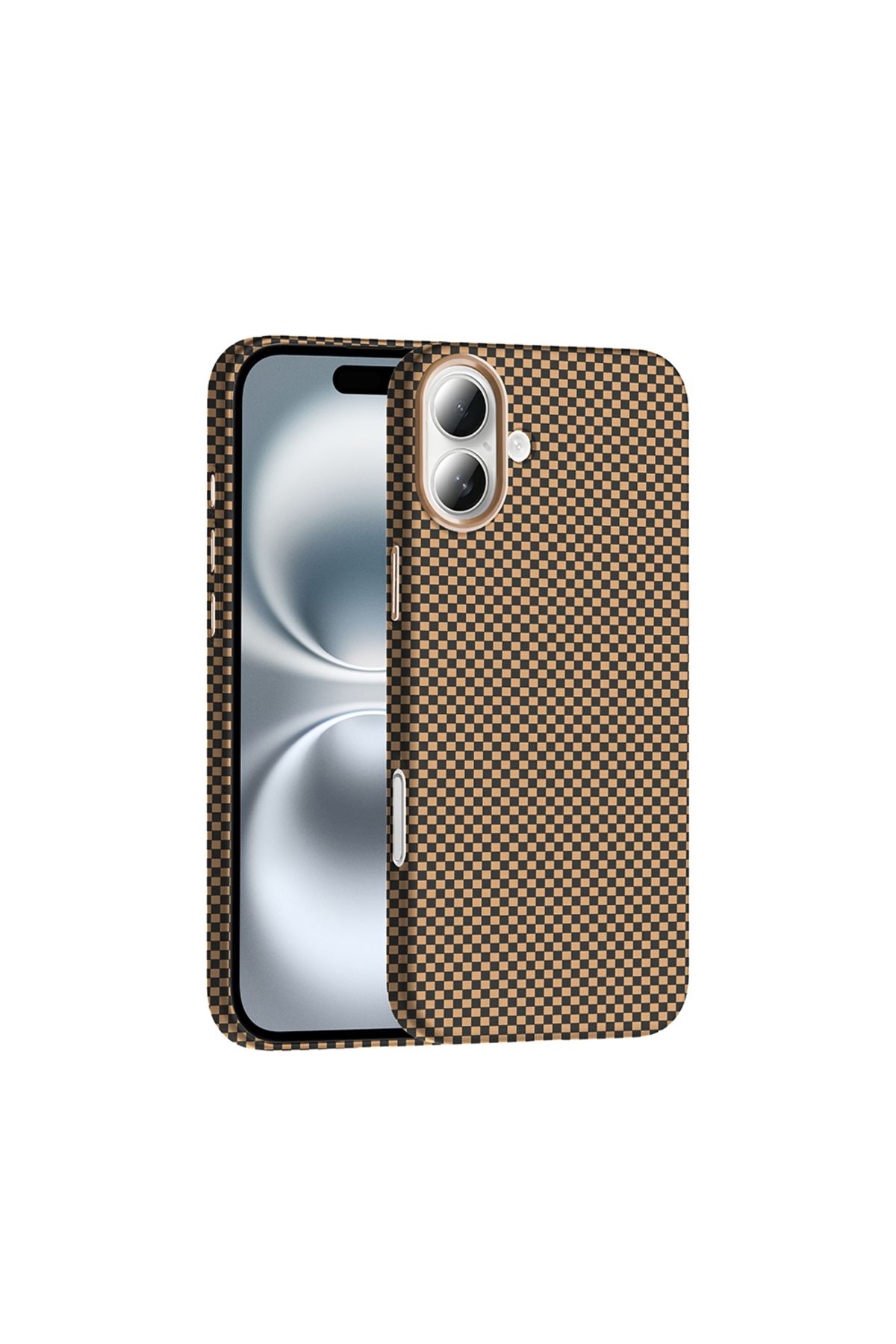 HTstore iPhone Uyumlu 16 Kılıf M-safe Şarj Özellikli Karbon Fiber Görünümlü Zore Gros Kapak-Desert titanyum