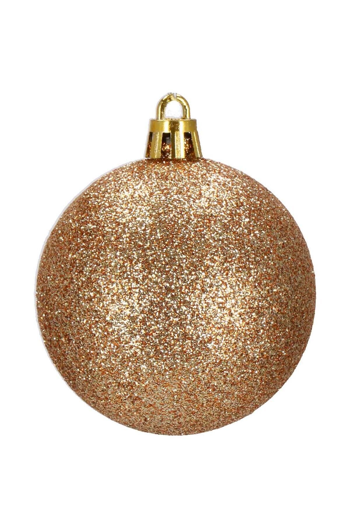 Springos-Set of 12 Christmas baubles, 6 cm, with string, matte, glitter, shiny, rose gold 7