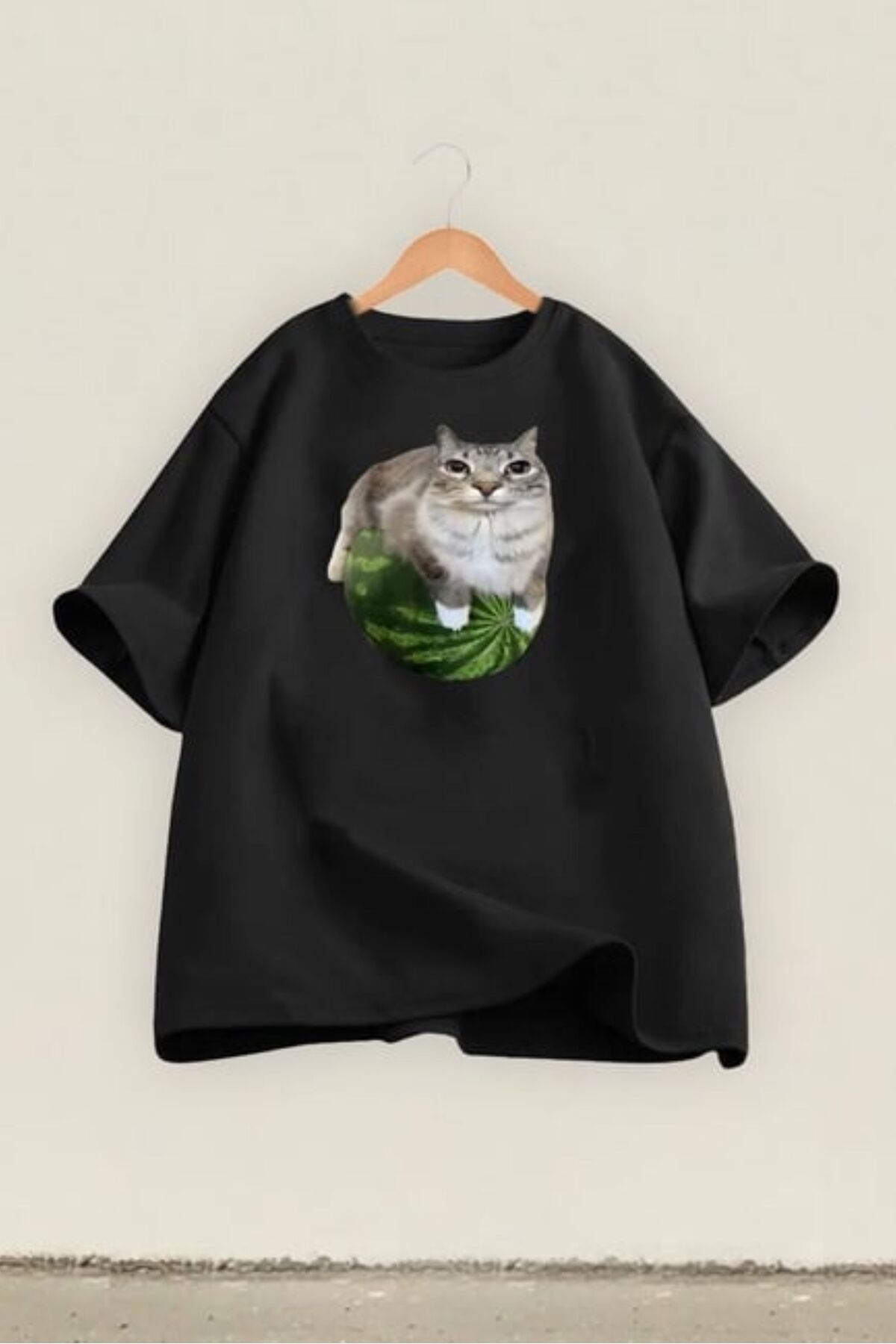 Karakedi Siyah Watermelon Cat Unisex Kısa Kollu Tshirt