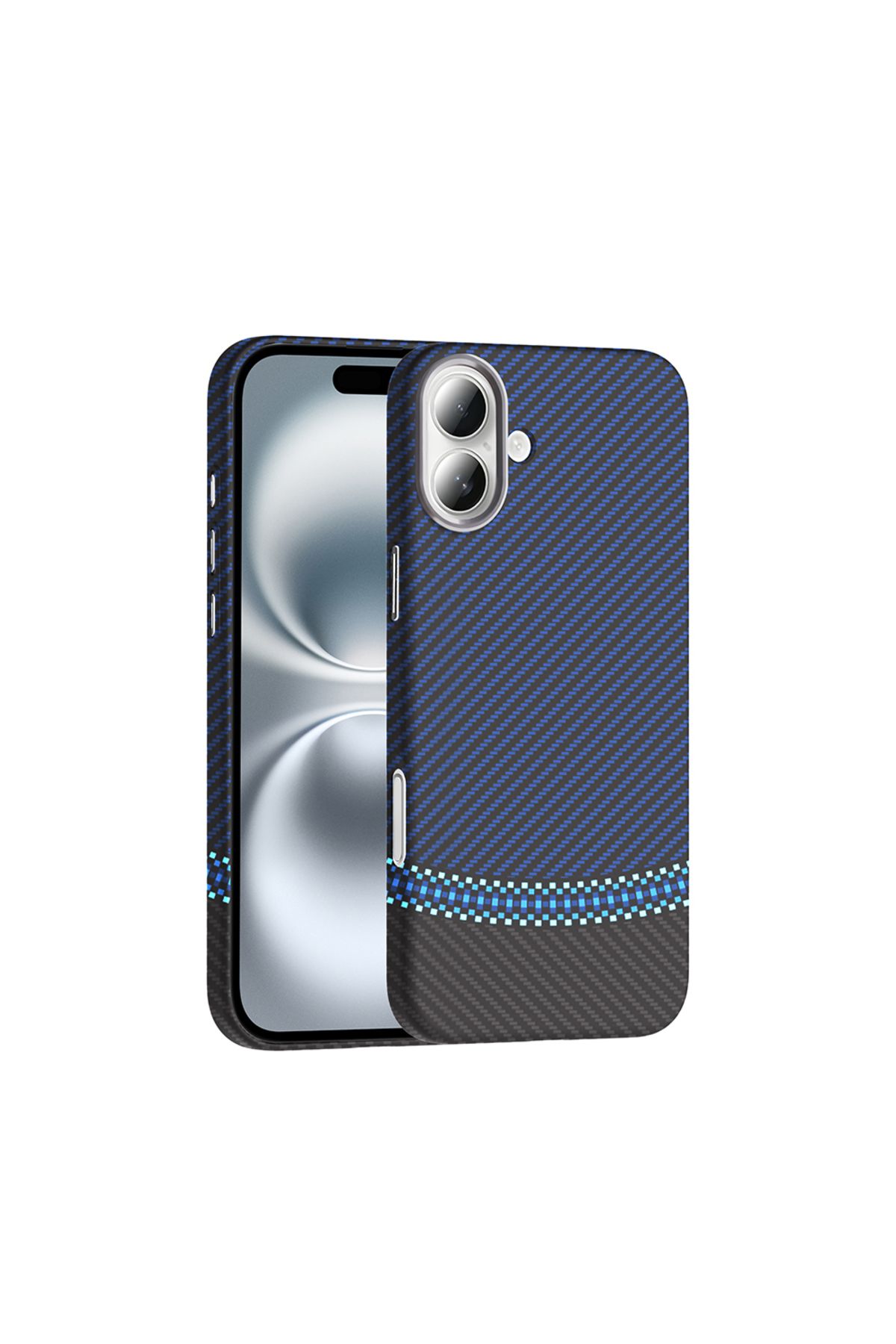 HTstore iPhone Uyumlu 16 Kılıf M-safe Şarj Özellikli Karbon Fiber Görünümlü Zore Gros Kapak-Siyah-lacivert