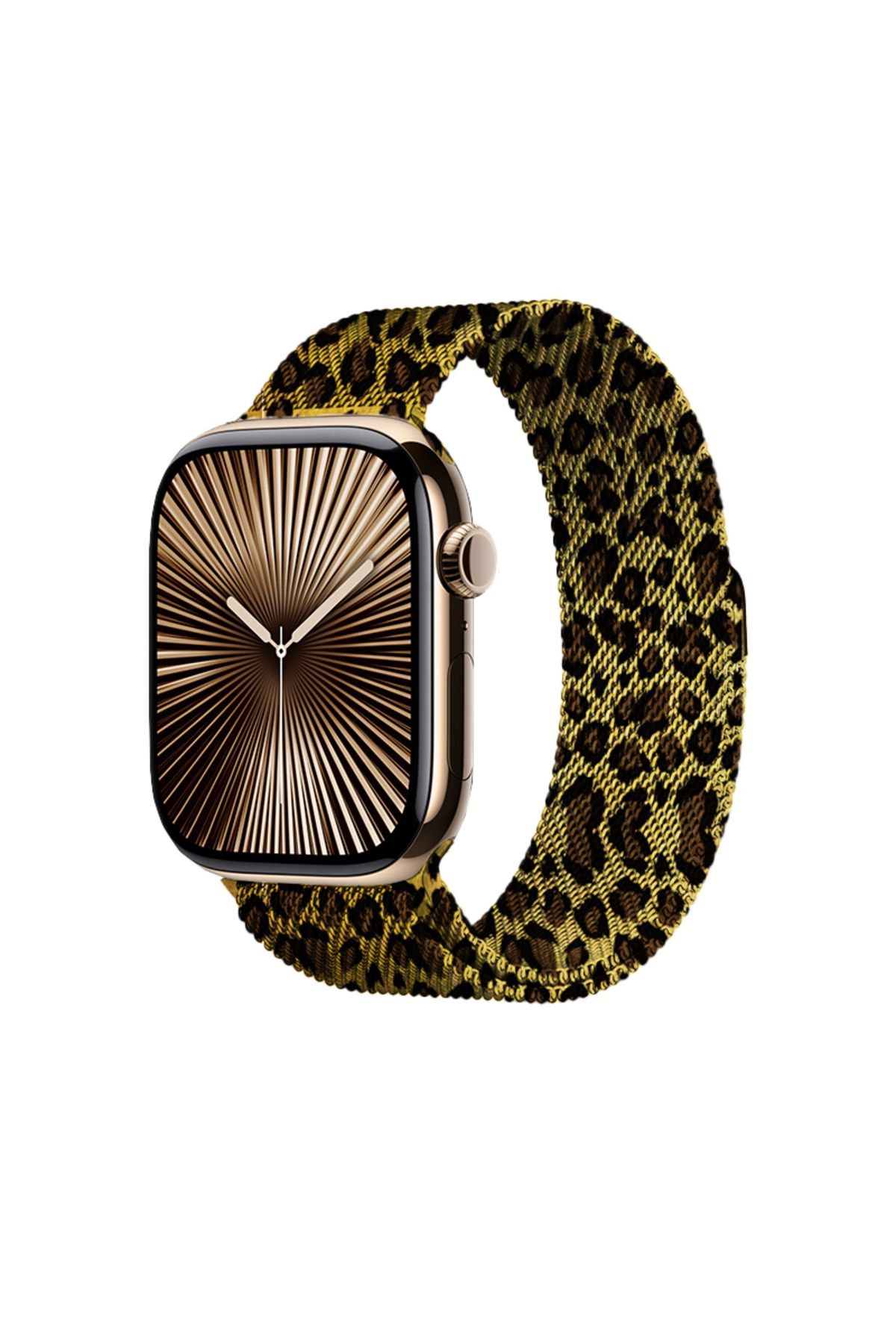 HTstore Watch 40mm Zore KRD-01 Leopar Desenli Metal Kordon-Sarı-leopar