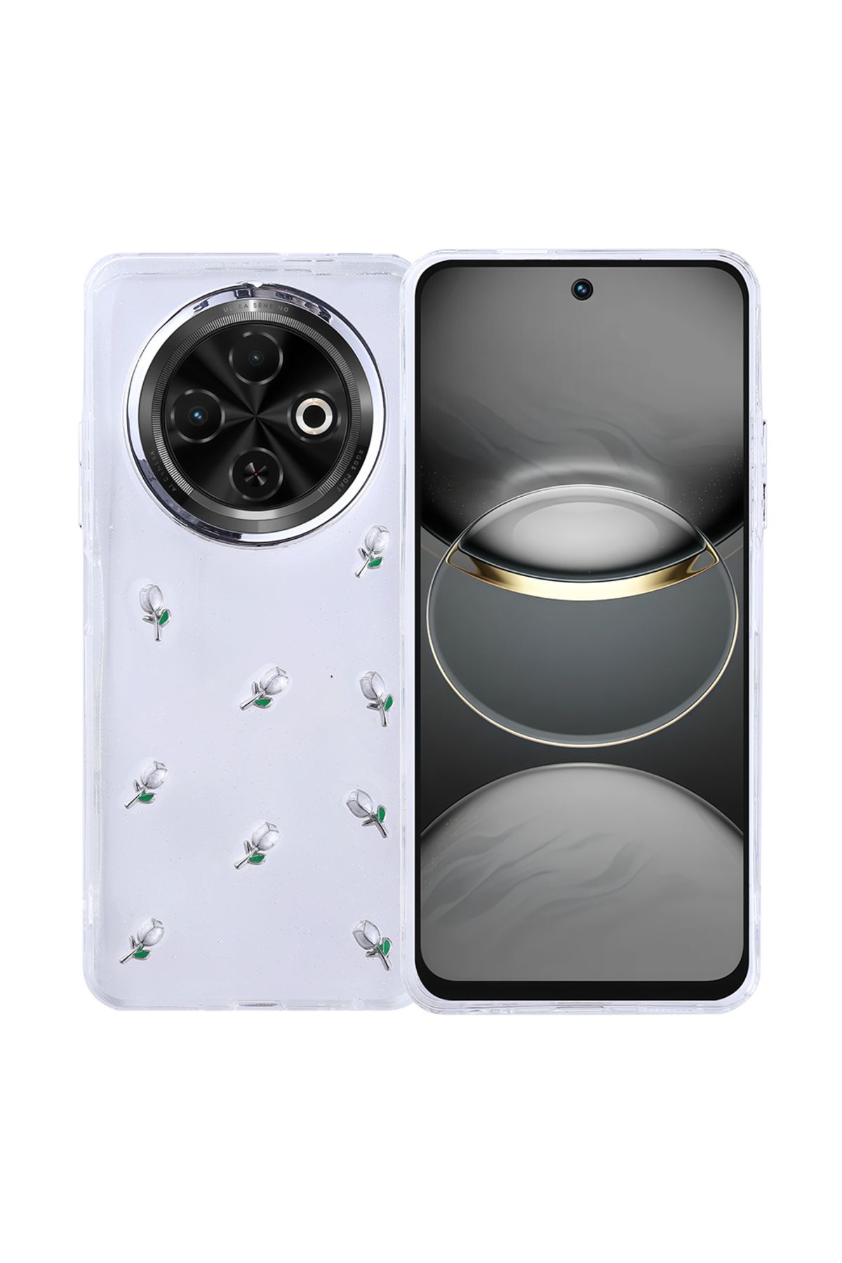 HTstore Tecno Spark 30C Kılıf Airbag Tasarımlı Simli Şeffaf Zore Kutup Kapak-Lale