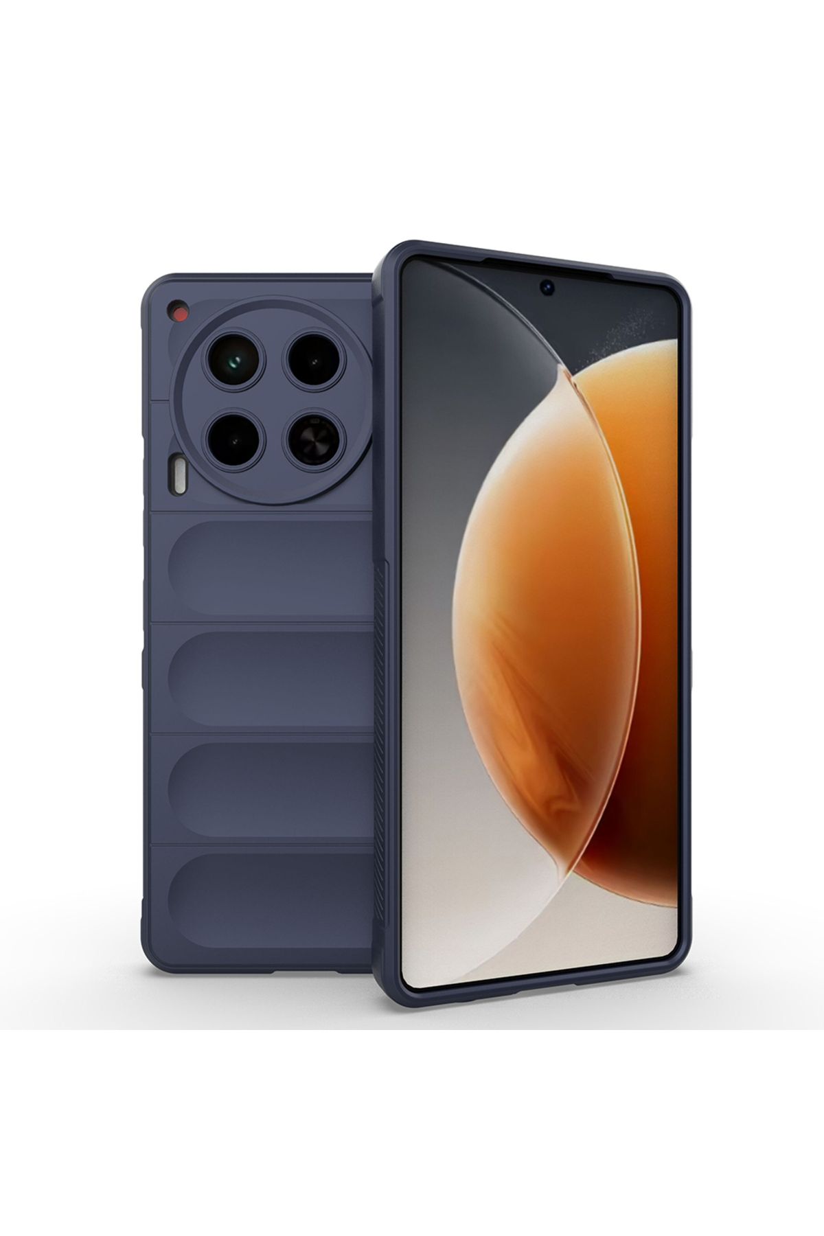 HTstore Tecno Camon 30 4G Kılıf Esnek TPU Oyuklu Arka Yüzey Tasarımlı Zore Etnik Silikon Kapak-Lacivert