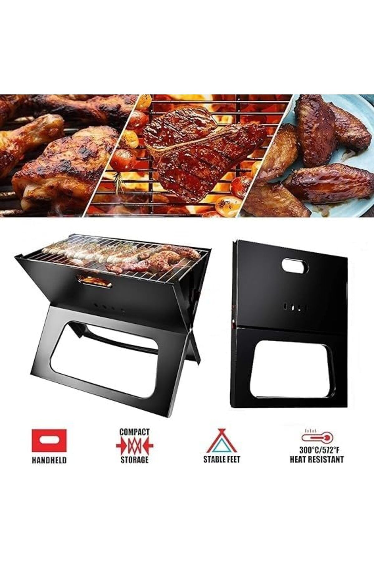 Other-Portable Instant Foldable Charcoal Grill - Durable, Space-Saving, Foldable Design for Outdoor Use. 3