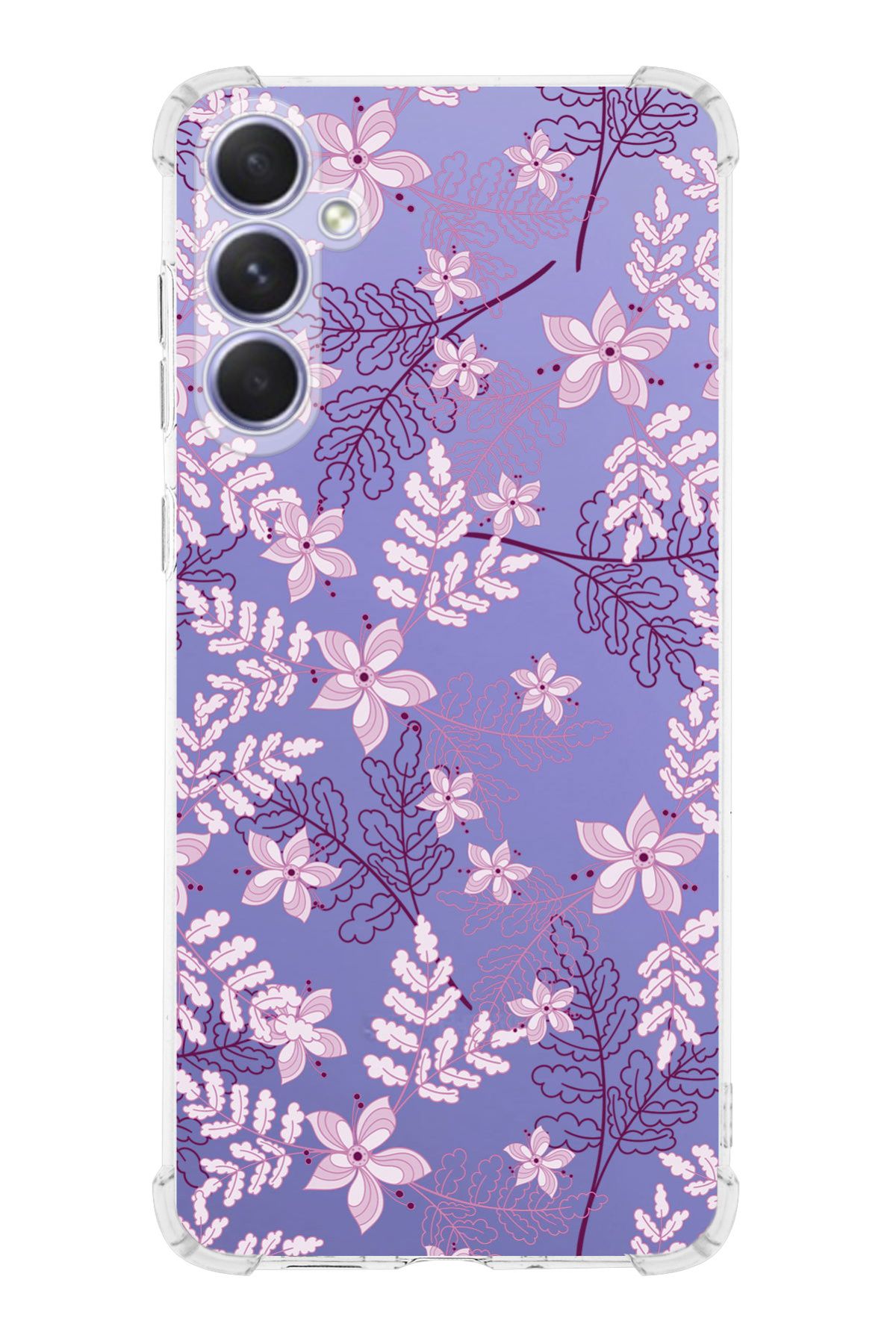 PrintiFy PrinriFy Samsung Galaxy A16 ile Uyumlu Floral Pudra Baskılı Şeffaf Köşe Korumalı Antişok Kılıf