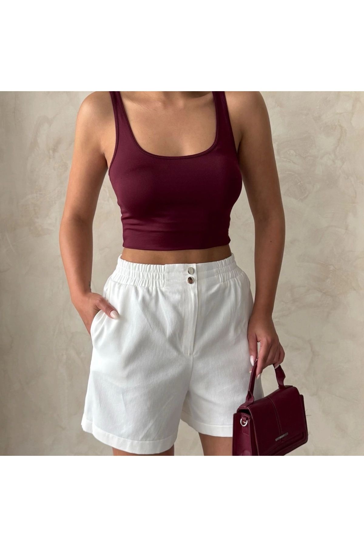 BYB MODA TASARIM Beli lastikli çift çıtlı şort