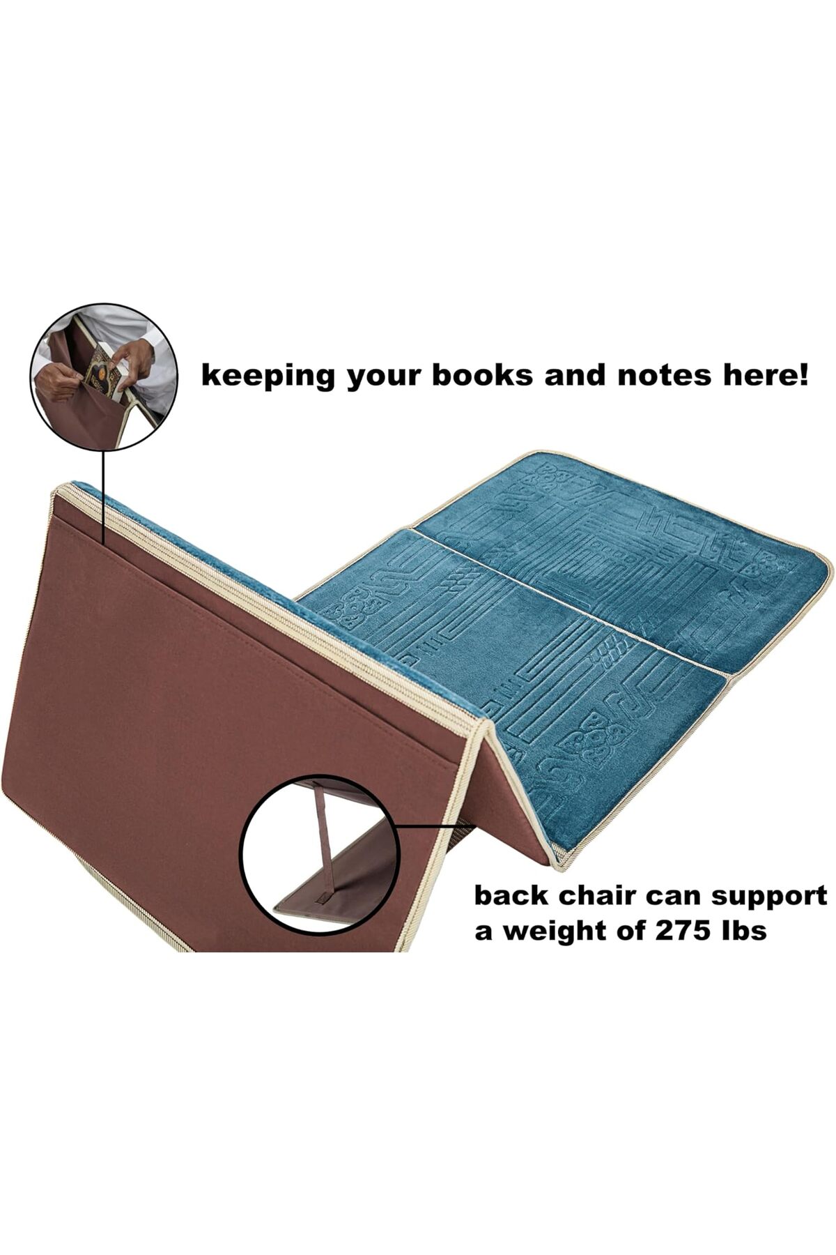 سجادة صلاة مع مسند ظهر / كرسي أرضي للتأمل قابل للطي وجيب للحمل (واحة)