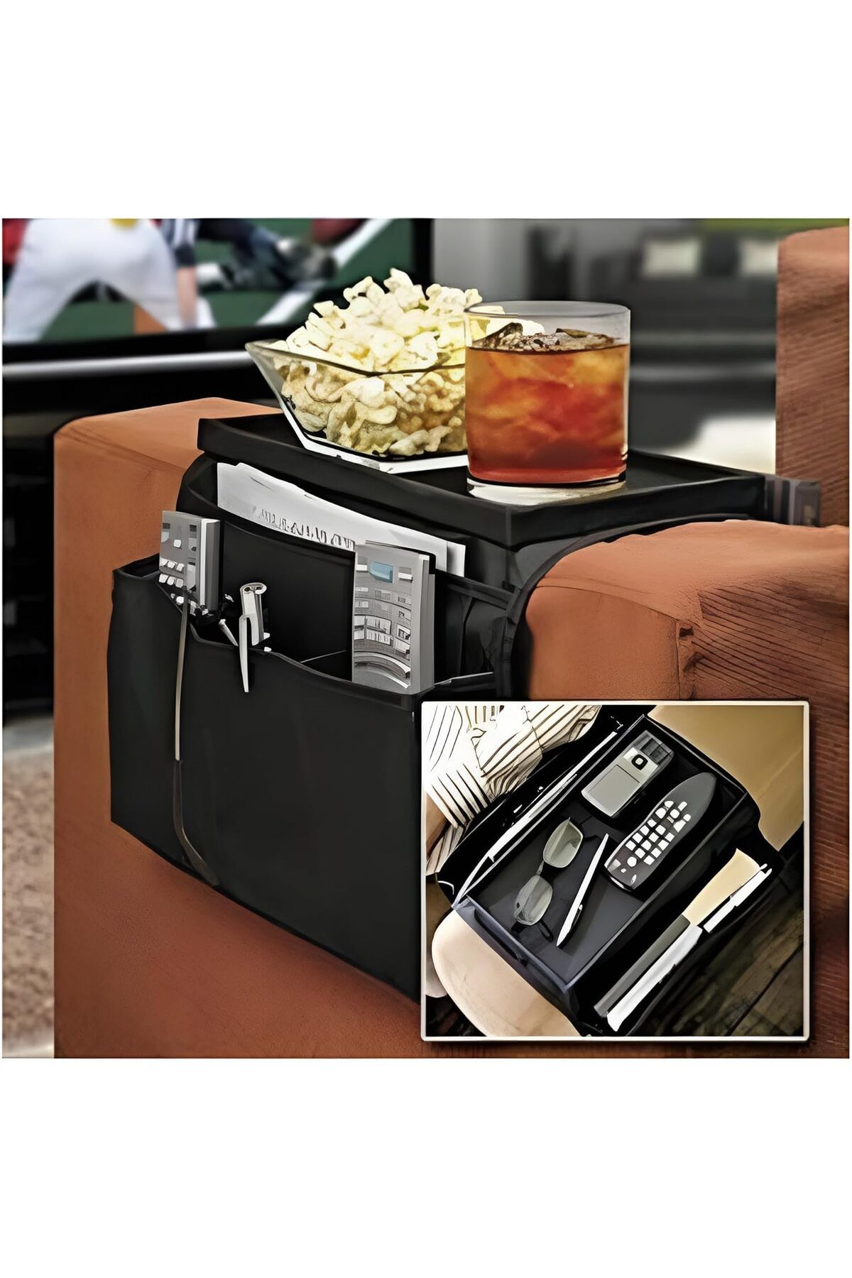 Generic-X spring Couch Armrest Organizer, 30x18x18cm Large Capacity Storage Box with No-Slip Backing and 5 3