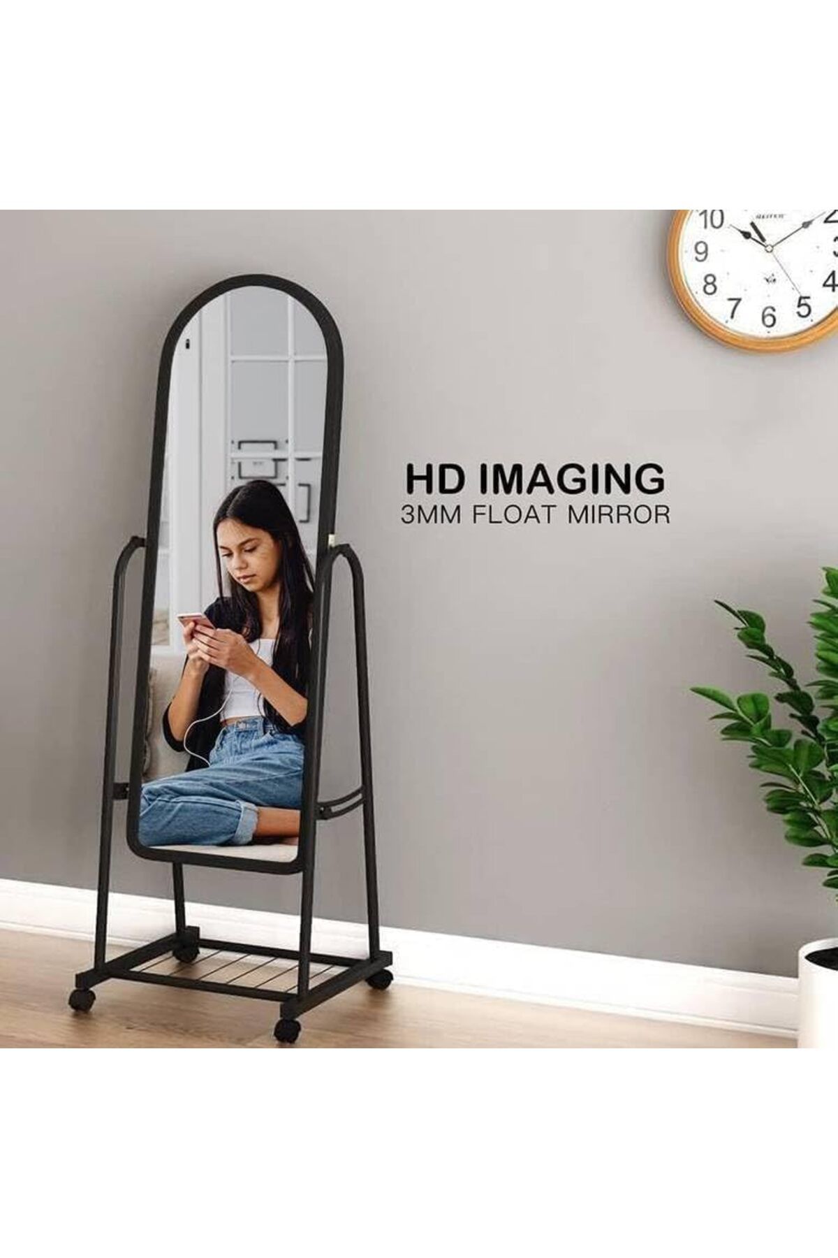 Generic-Nzone Full Length Mirror on Wheels with Underneath Storage,Floor Mirror,Floor-Standing Make Up Vani 5