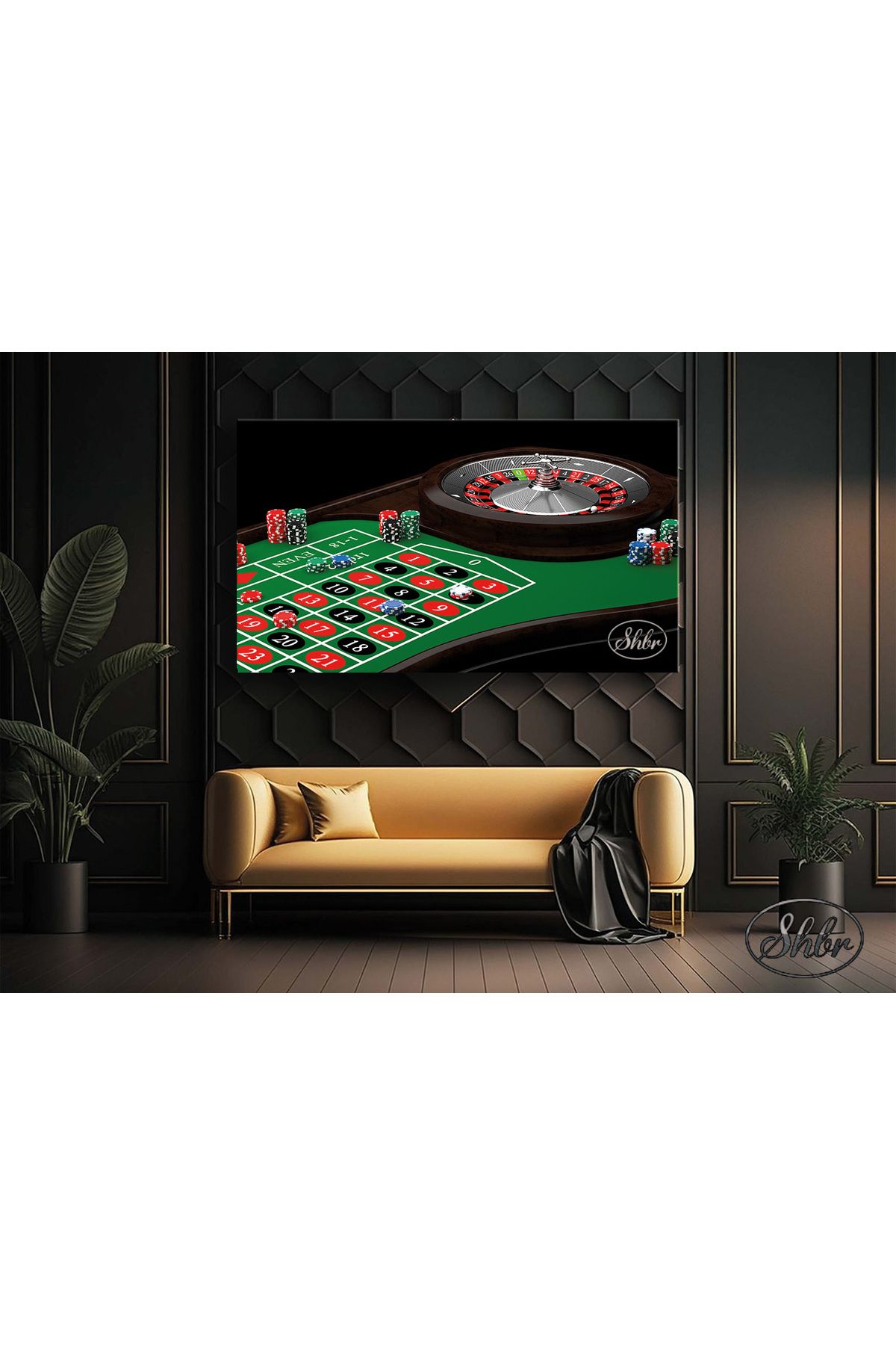 Şehber Tekli Yatay Kanvas Tablo, Rulet Masası, Casino, Dekoratif Kanvas Duvar Tablosu
