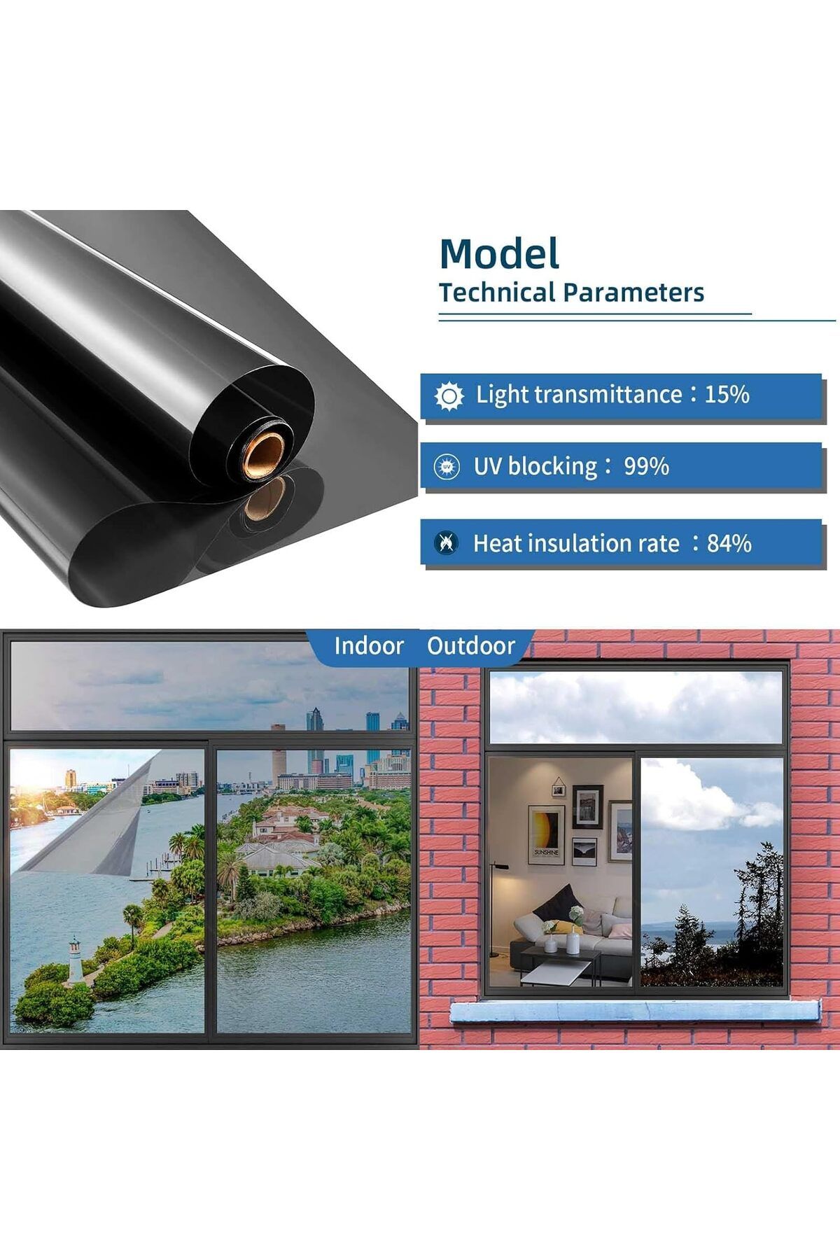 Generic-Tazweeq Heat Control Window Film, Window Tint Sun Blocking Blackout and UV Protection, One-Way Priv 5