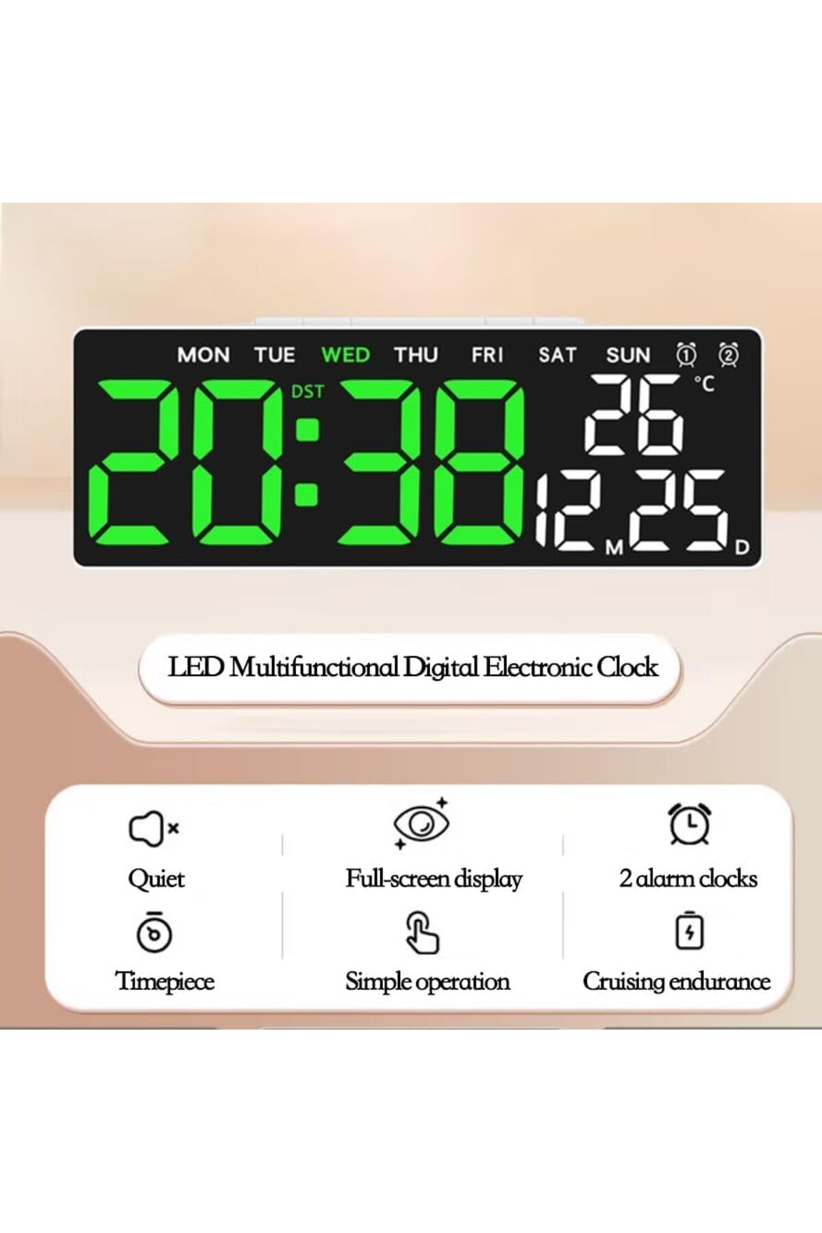 Generic-ساعات منبهة رقمية متعددة الوظائف من YLTTZH مزودة بإضاءة LED للمكتب والحائط، شاشة كبيرة مع مخرج USB، منبه/ 3