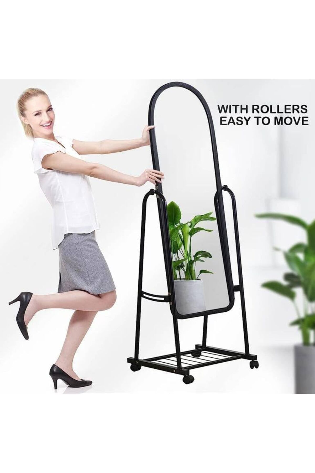 Generic-Nzone Full Length Mirror on Wheels with Underneath Storage,Floor Mirror,Floor-Standing Make Up Vani 3