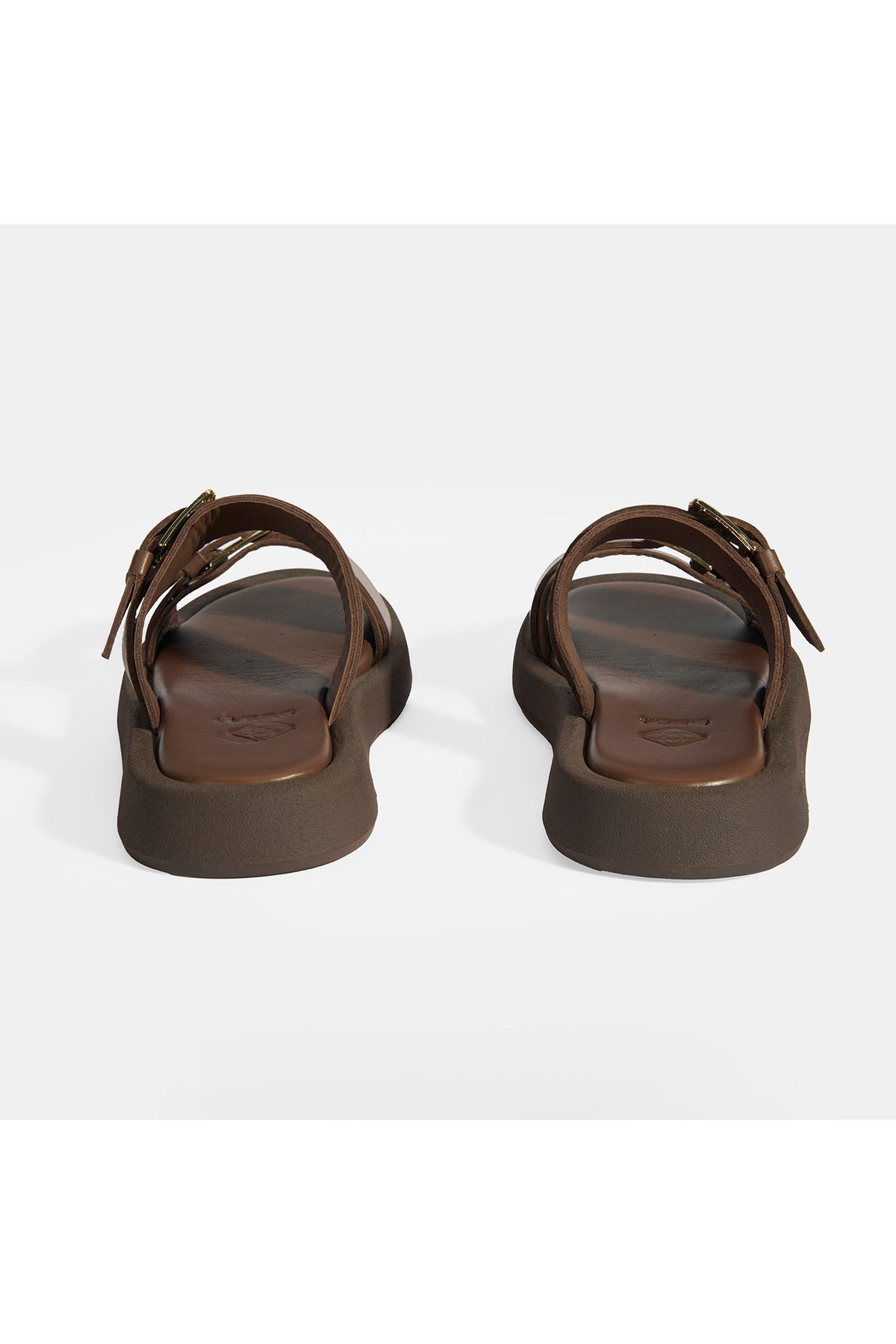 Desa-Women's Brown Buckle Detailed Leather Slippers 8