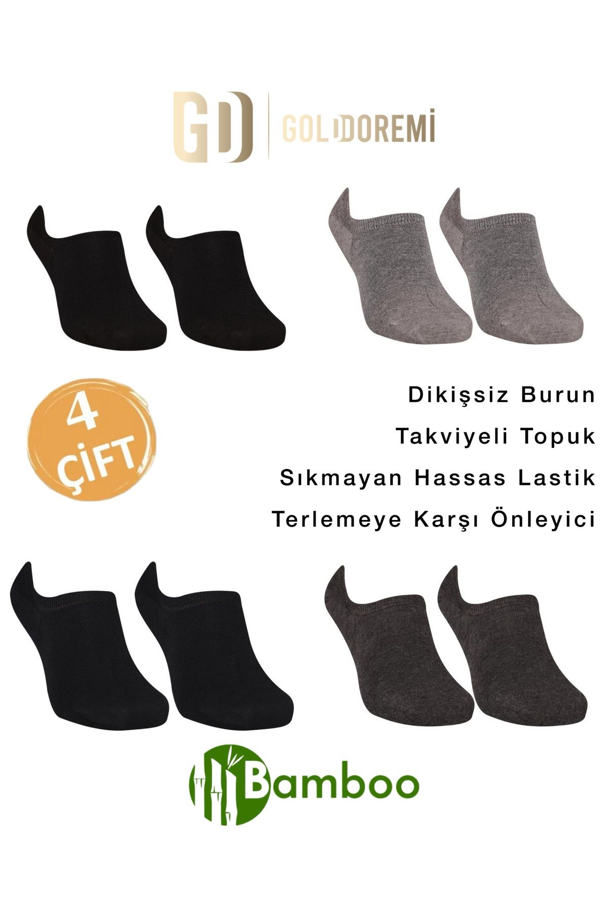 gd goldoremi 4280 Erkek Sneakers Görünmez 4 Çift Siyah-Gri-Lacivert-Füme Çorap