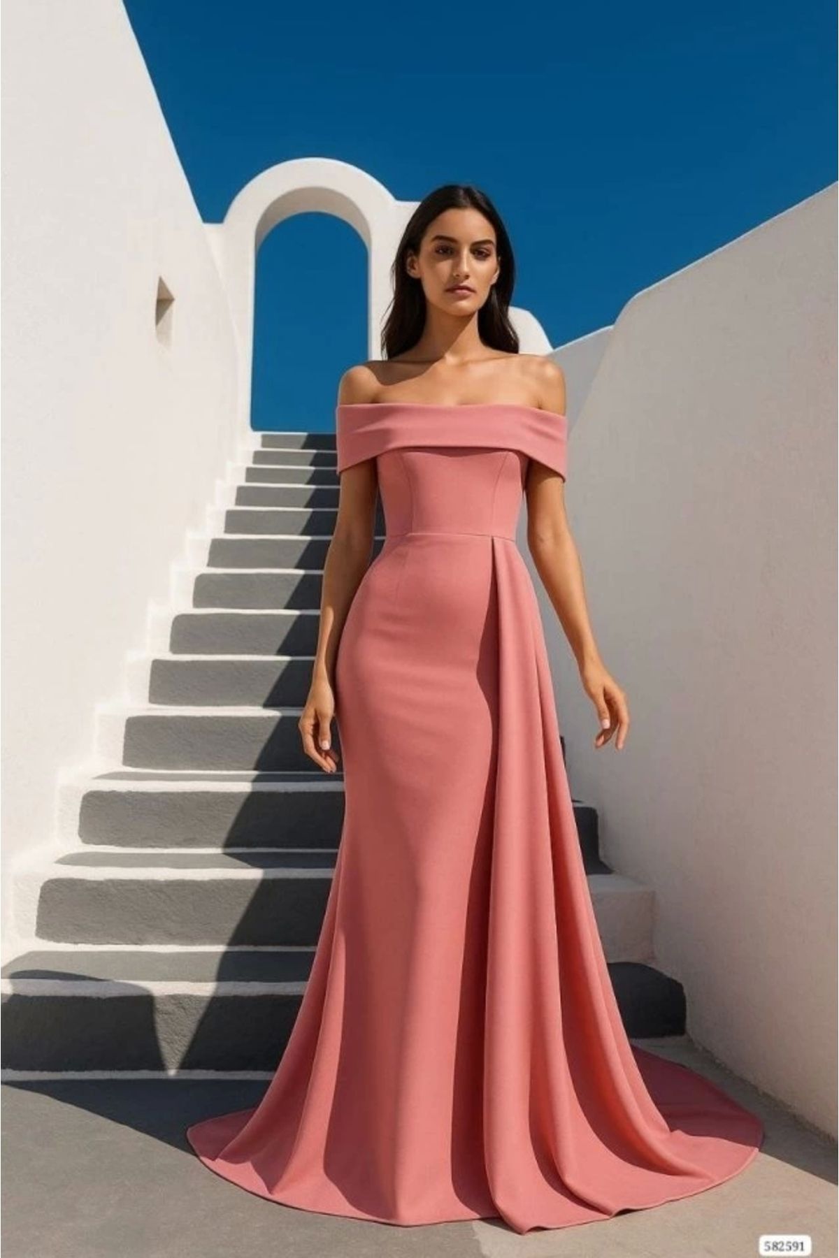 Butik Kadın Dalgıç Krep Kumaş Maxi Boy Elbise
