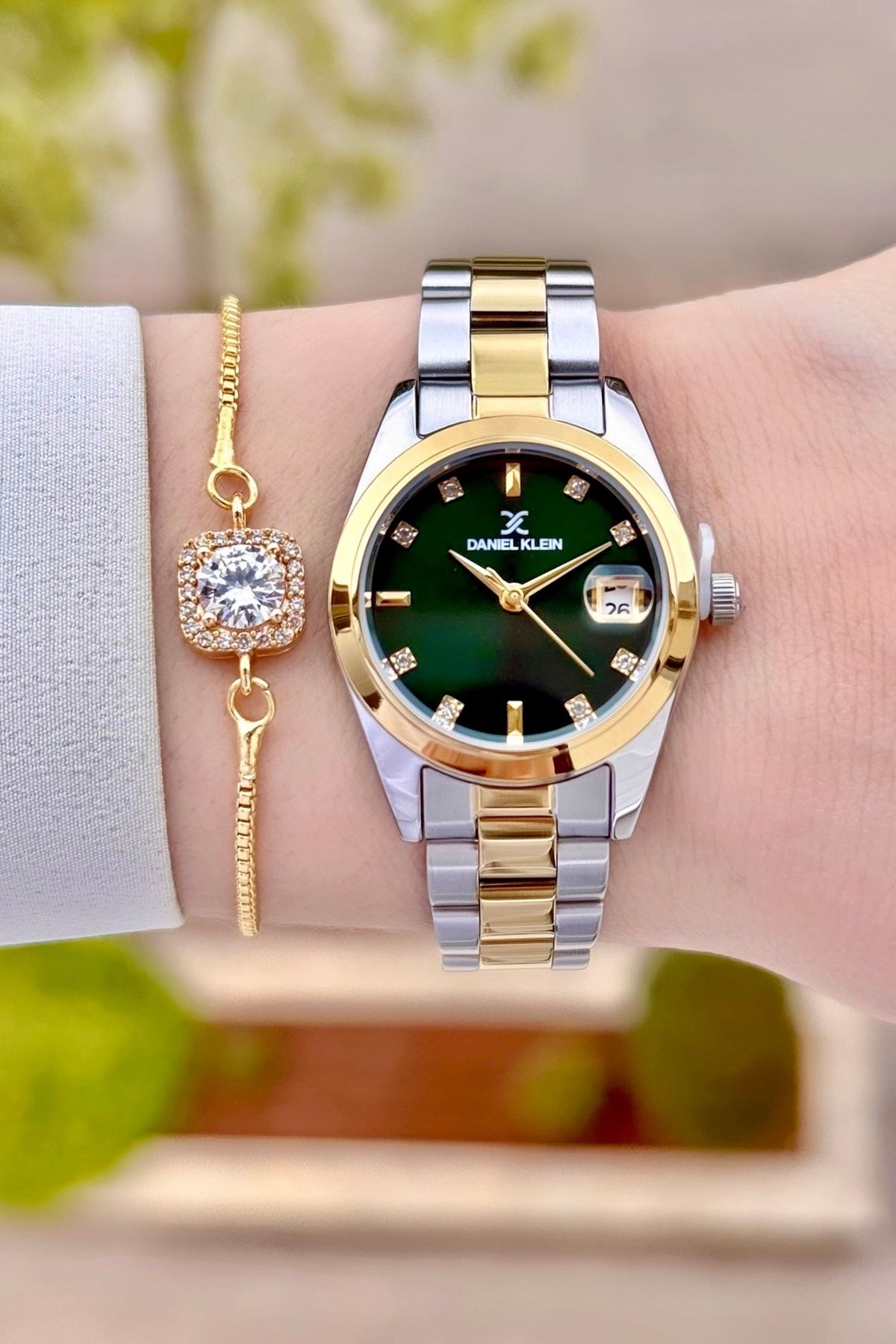 Daniel Klein Kadranı Yeşil Kordonu Sarı Silver Renk 24 Ay Garantili 28 Mm Kadın Kol Saati Ve Bileklik