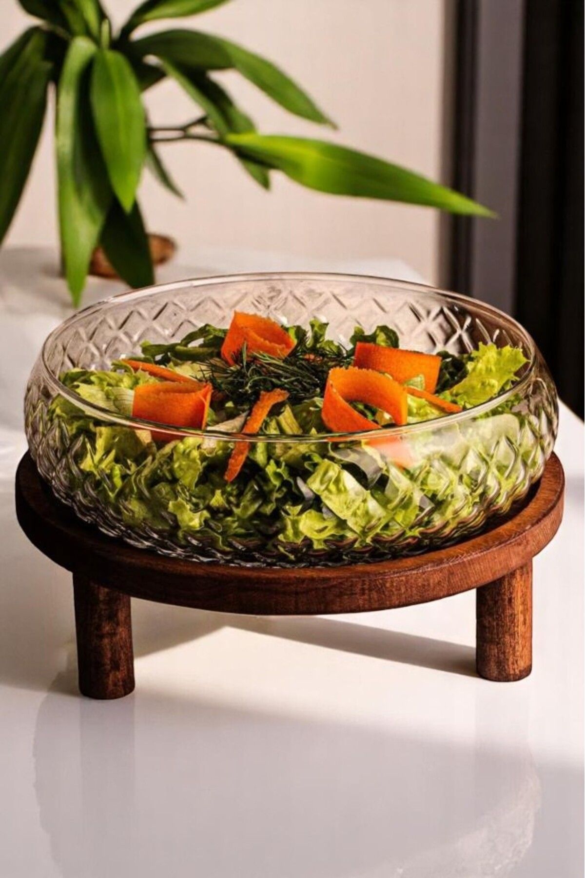 EG75 Rustik Model %100 El Yapımı Büyük Boy(24cm) Cam Salata,Meze ve Makarna Kasesi