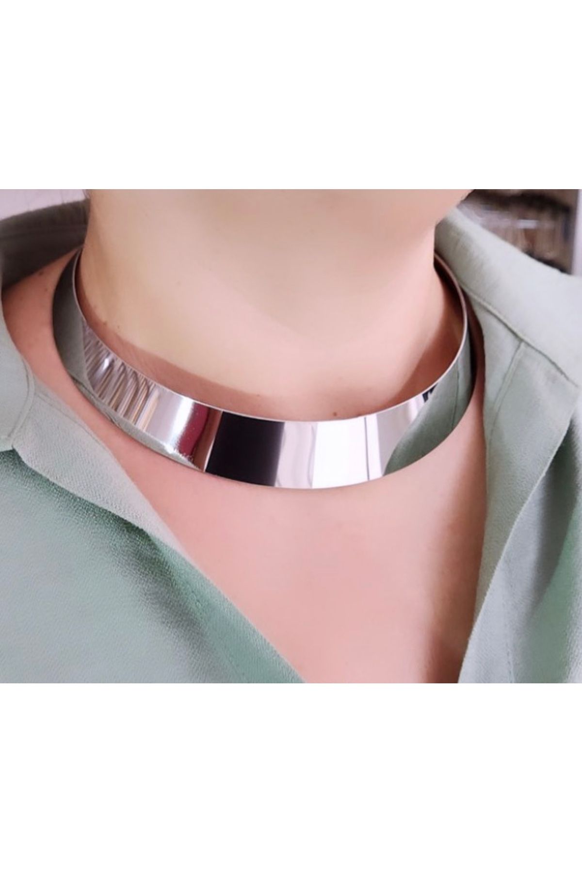 NISHPOINT GÜMÜŞ RENGİ ELEGANT CHOCKER KOLYE