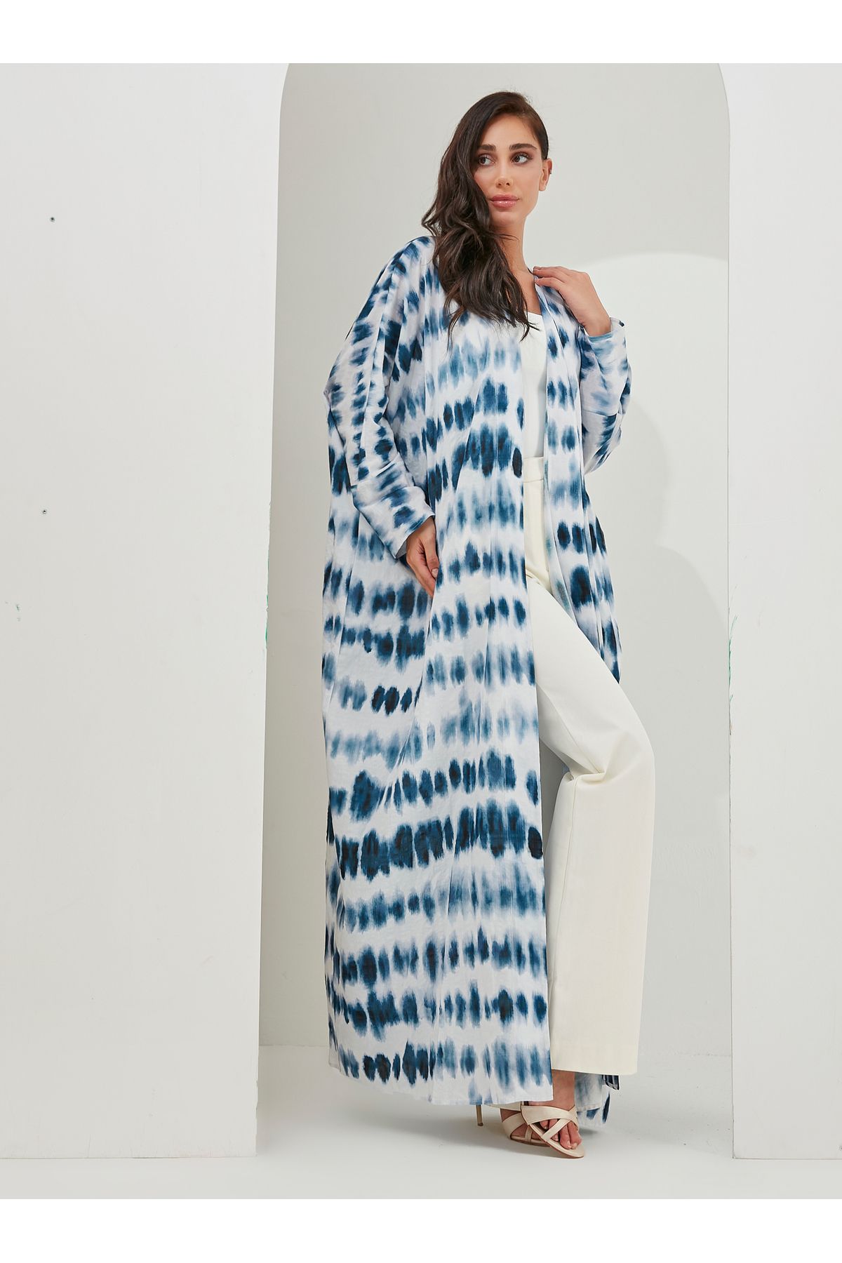 Store Wf Mavi Desenli Abaya