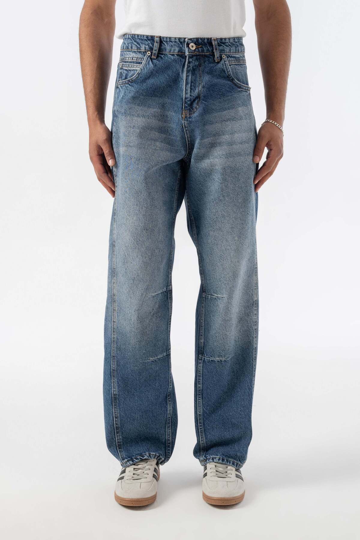 jaceyjace Relax Baggy Dikiş Detaylı Jean Pantolon - Koyu Mavi
