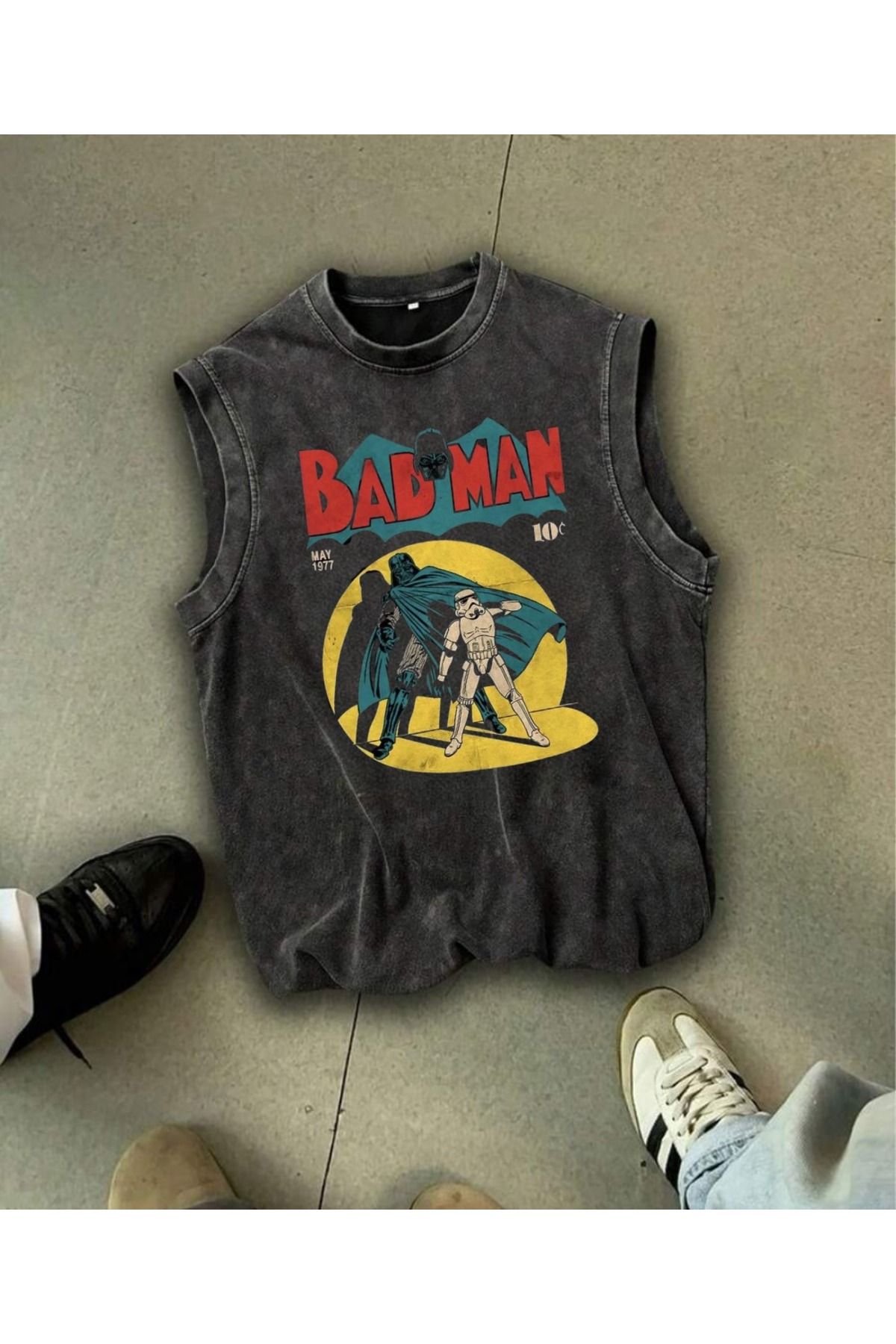 Touz Moda Bad Man Atlet Bisiklet Yaka Yıkamalı Vintage Unisex Oversize T-Shirt