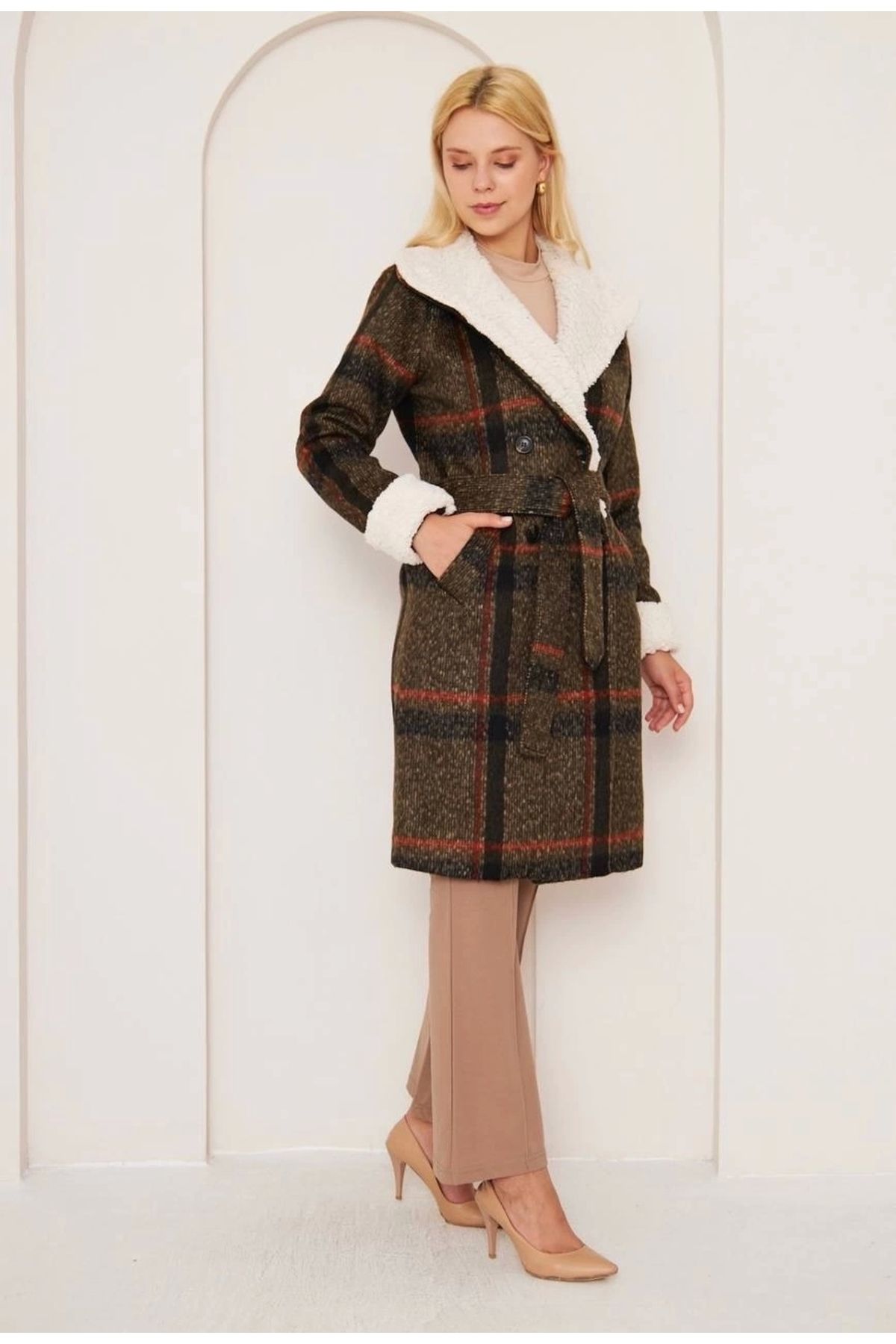 OurStyles KÜRKLÜ EKOSE KABAN