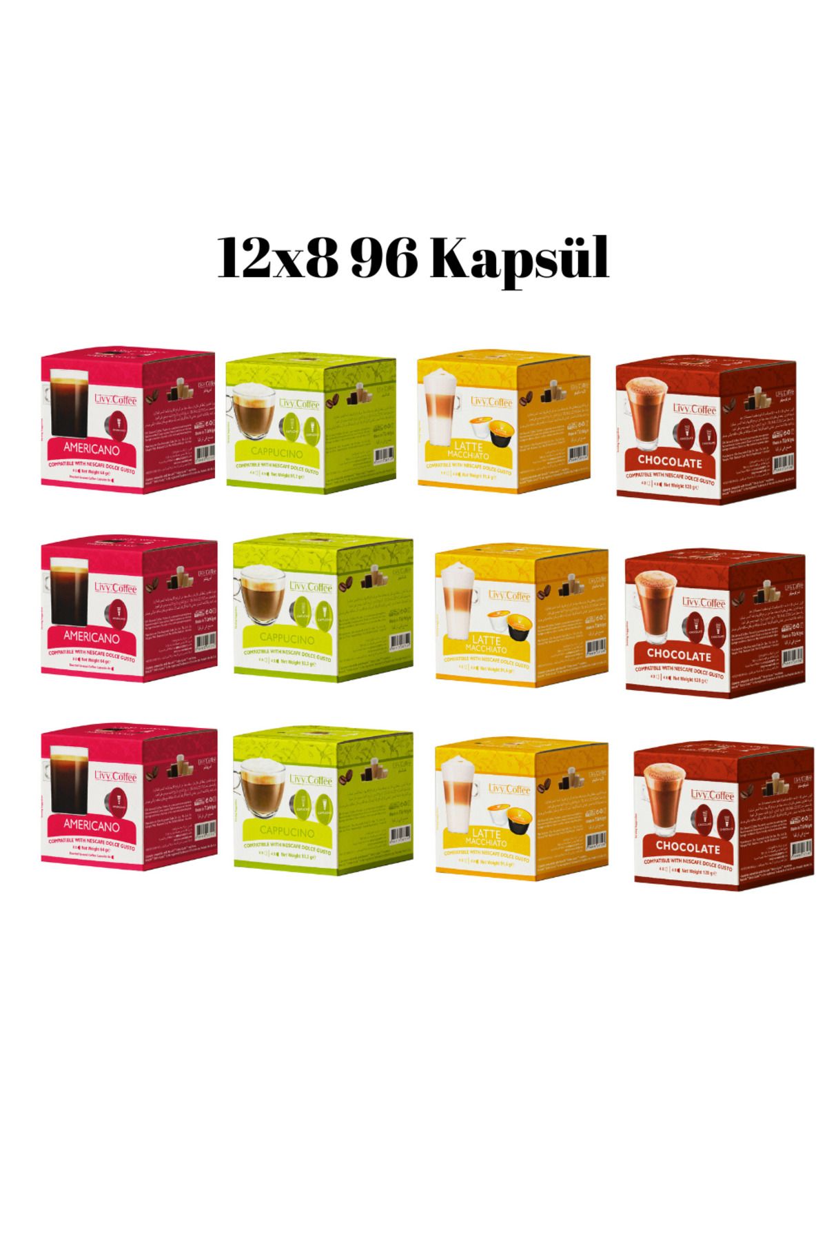 Livy Coffee Dolce Gusto, Uyumlu Kapsül Kahve 12x8 Set 96 Kapsül