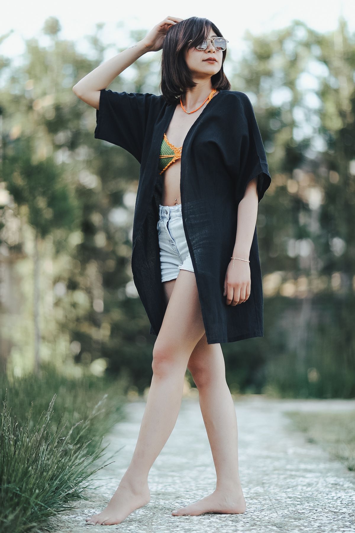 Gülümse Baby Kadın Kısa Kollu Şile Bezi Kimono Siyah