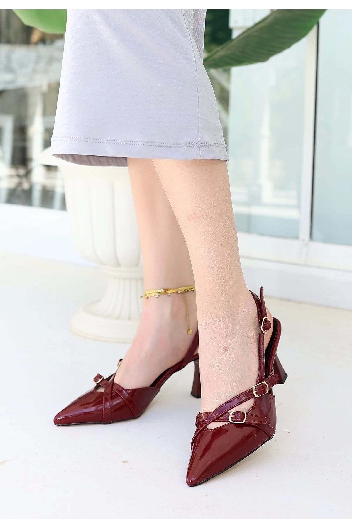 OurStyles Liwan Bordo Rugan Topuklu Ayakkabı
