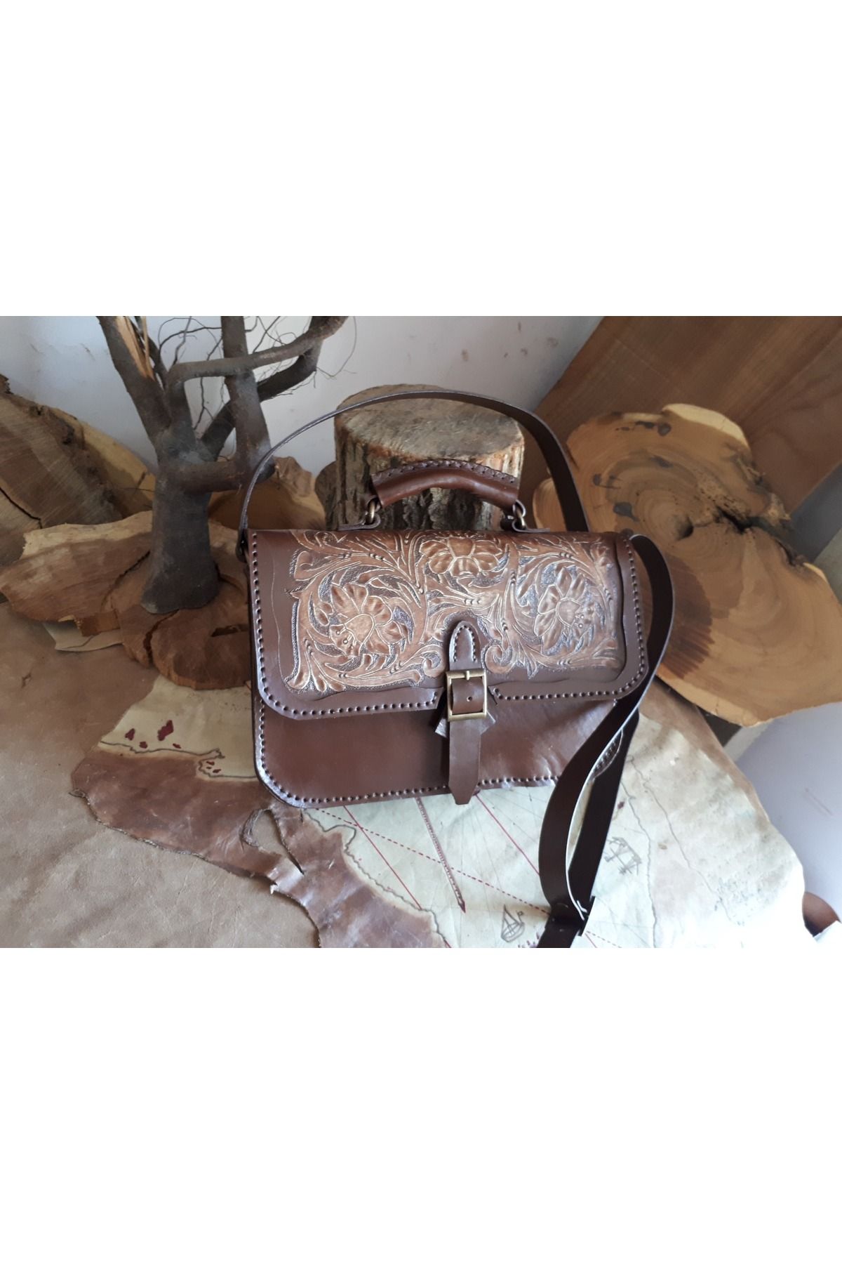 AL ZE DESIGN El Yapımı Deri Unisex Evrak / Omuz Çantası