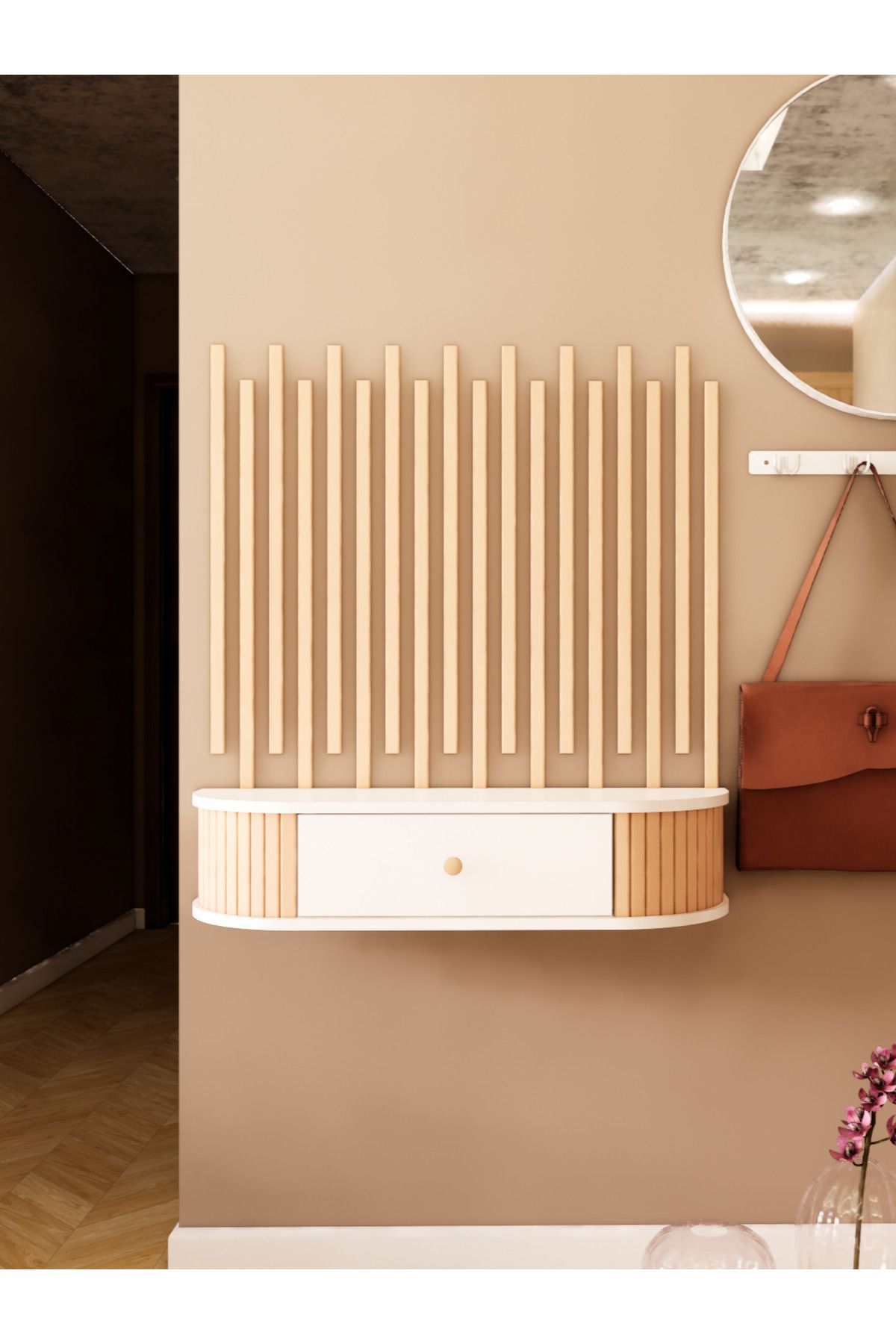 weltwood Berlin Dresuar – Bohem Tarz, Eco MDF, Ahşap Çıtalı Şık Giriş Konsolu