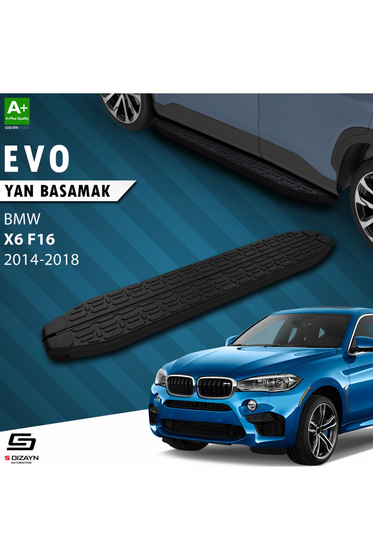 Life Tuning S-Dizayn Bmw X6 F16 Evo Siyah Yan Basamak 193 Cm 2014-2018 A+ Kalite