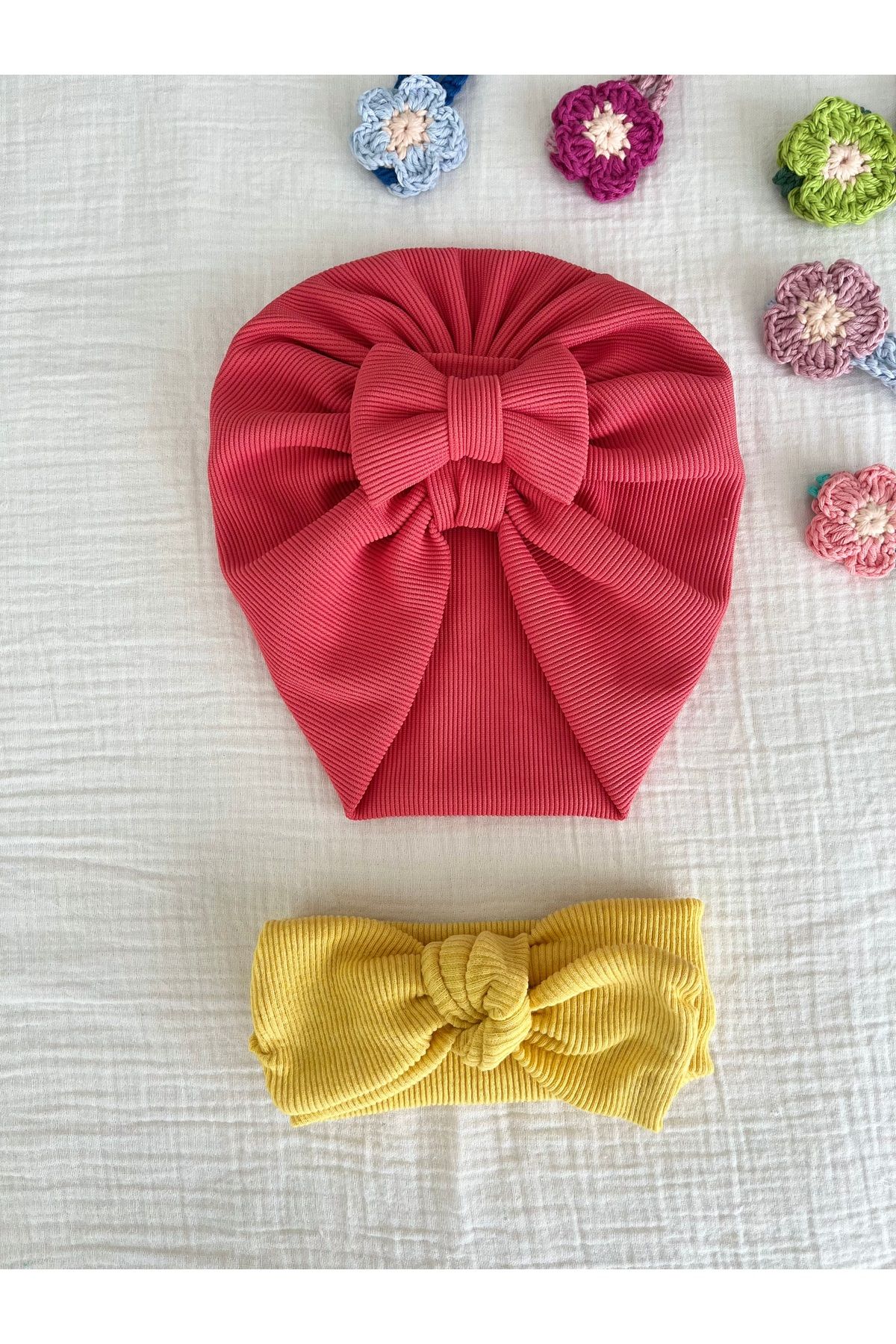 BurculuDükkan Kız Bebek Bone Bandana 2’li Set Hediyelik Set