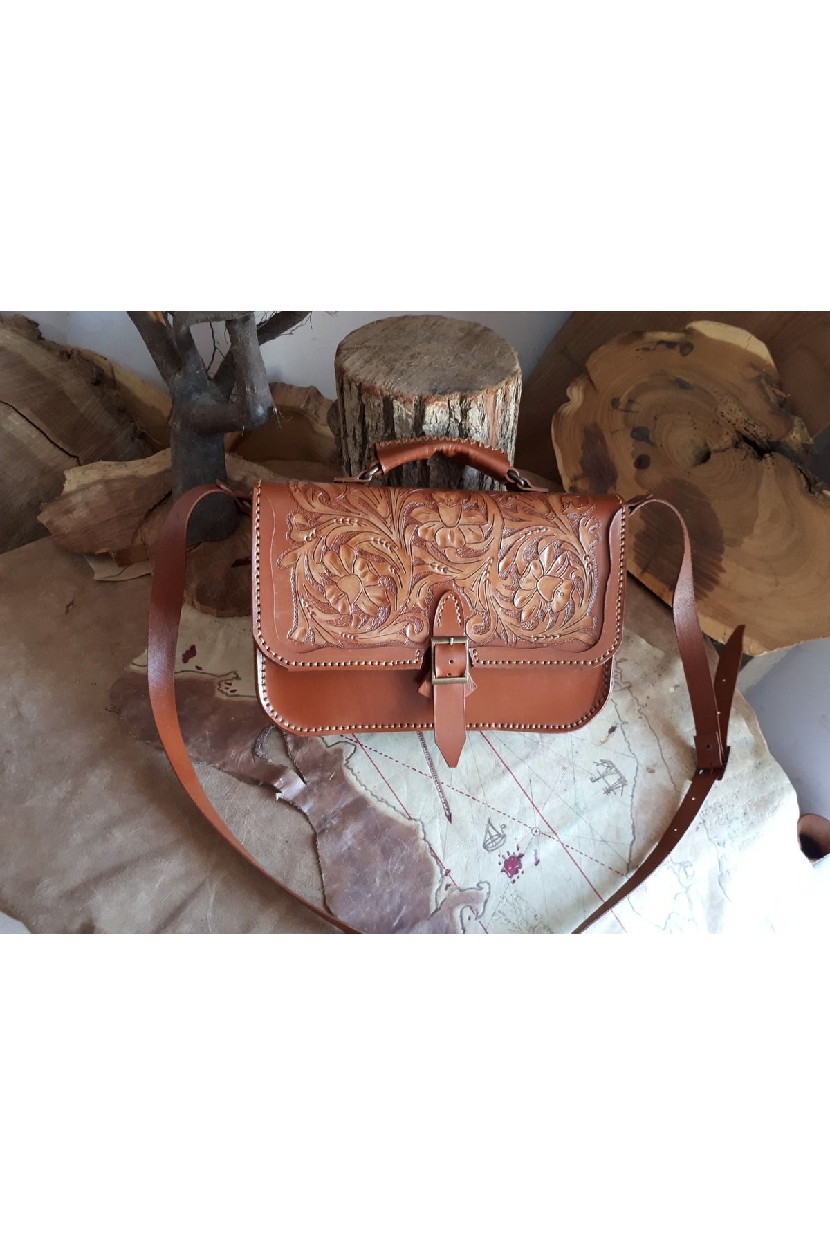 AL ZE DESIGN El Yapımı Deri Unisex Evrak / Omuz Çantası