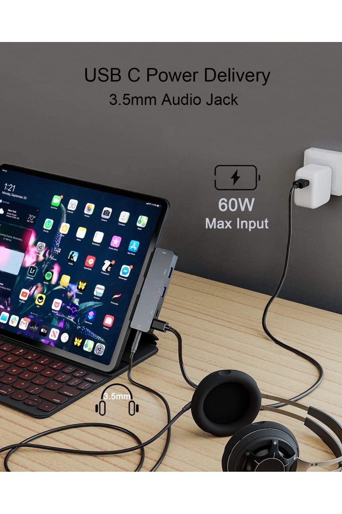 fulina-7 IN 1 USB-C Hub Adapter,Portable,USB-C Power Delivery Allows Two-Way Charging 3