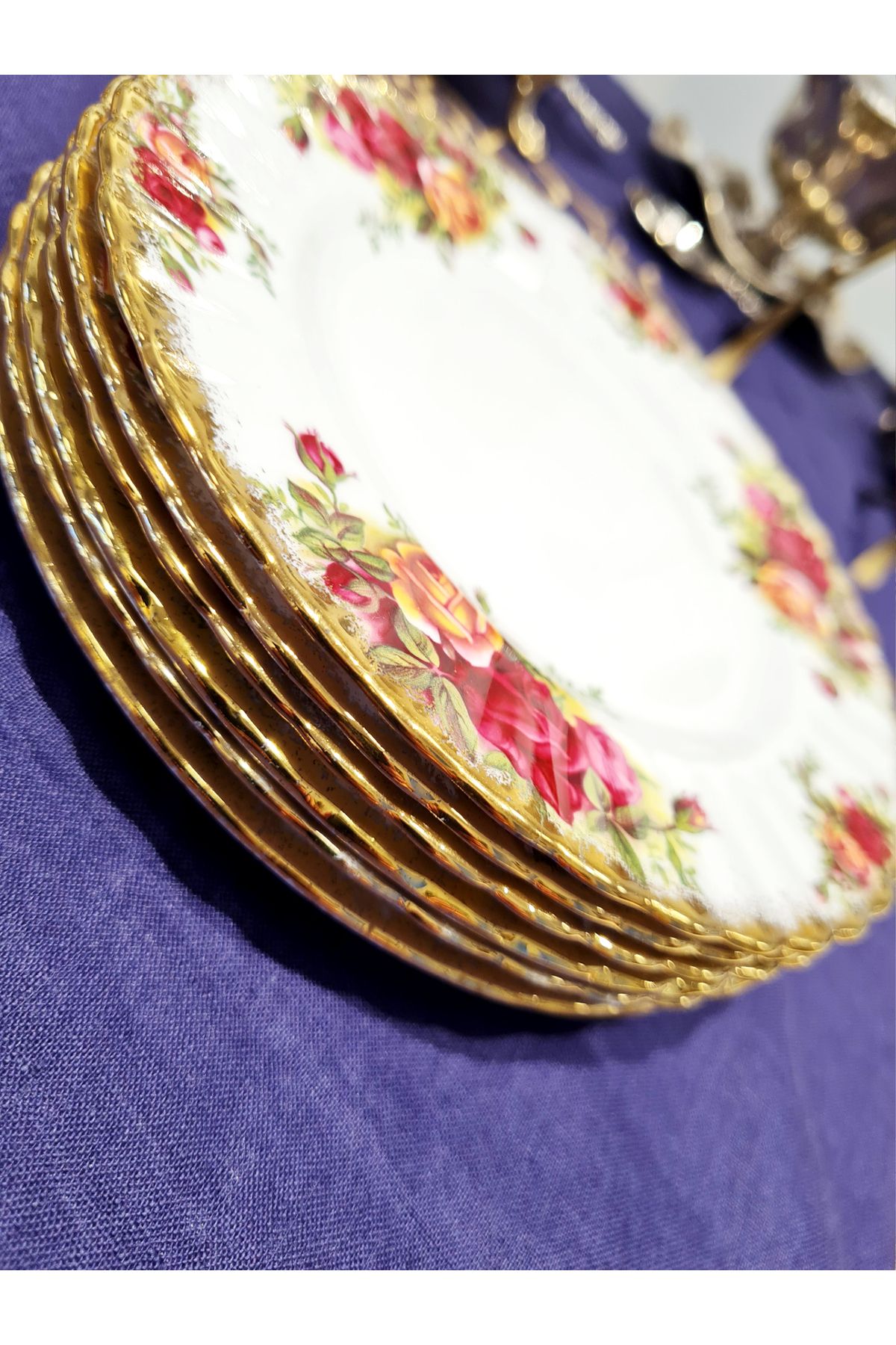 Royal Albert Koleksiyonluk Royal Albert Old Country Roses İngiliz Bone China Pasta / Yan Tabak (18cm, Mükemmel)