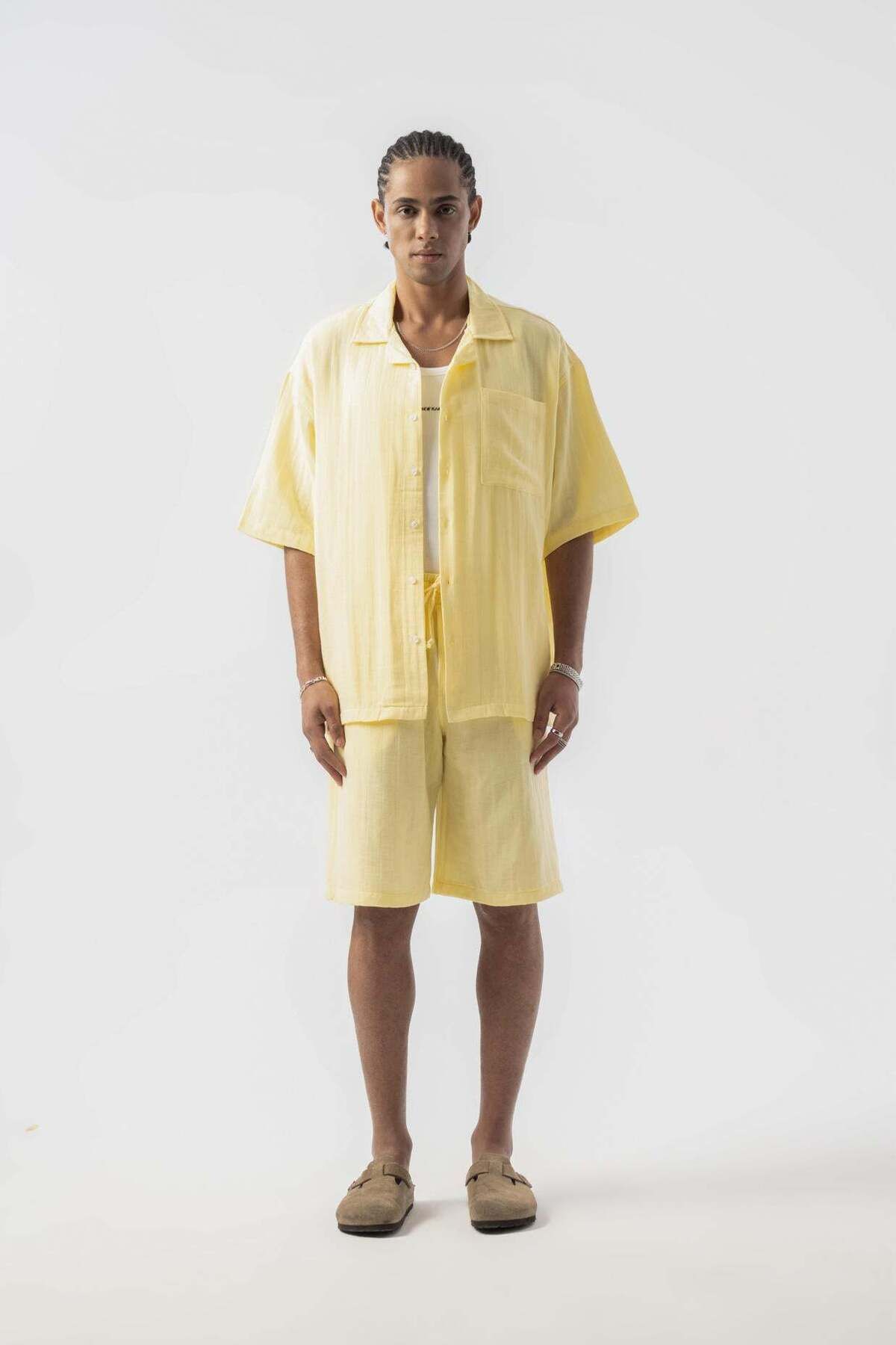 jaceyjace Basic Oversize Keten Gömlek - Sarı